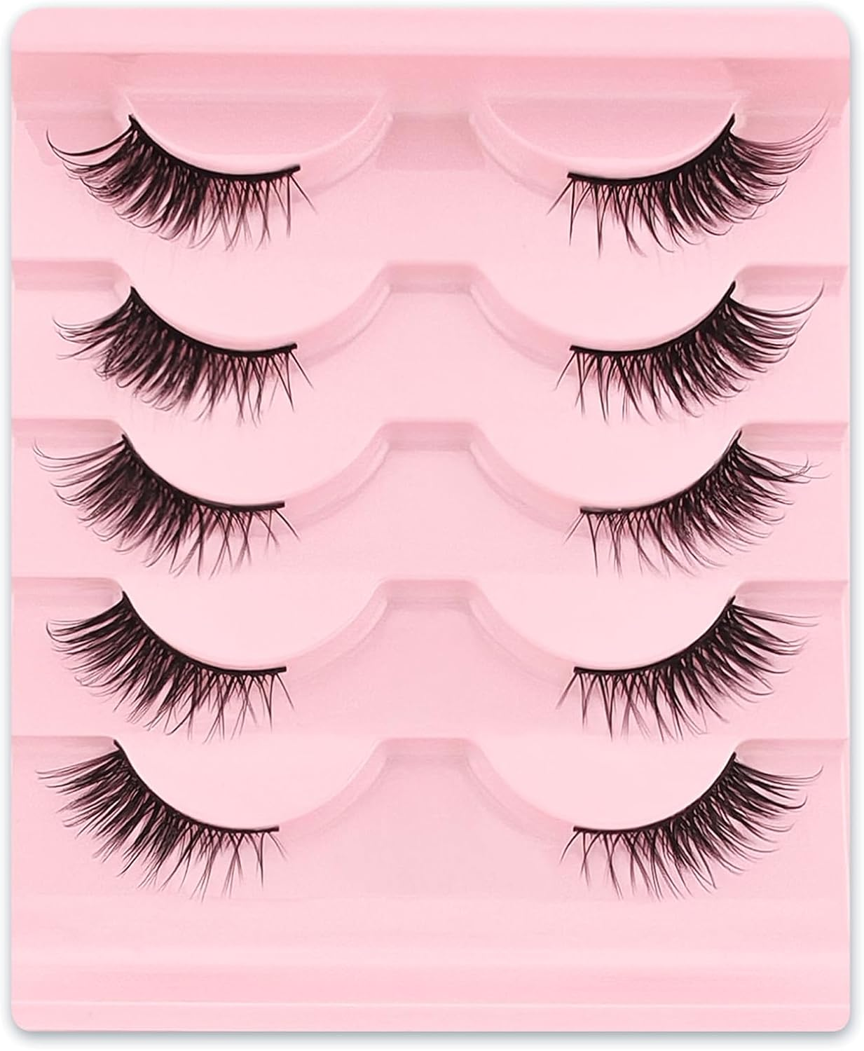 5 Pairs of Half Eyelashes, Cat Eye, 15 Mm Short Cat'S Eye Artificial Eyelashes, Natural Look, 1/2 Corner Curly False Eyelashes Set, 3/4 Corner Eyelashes (A02)