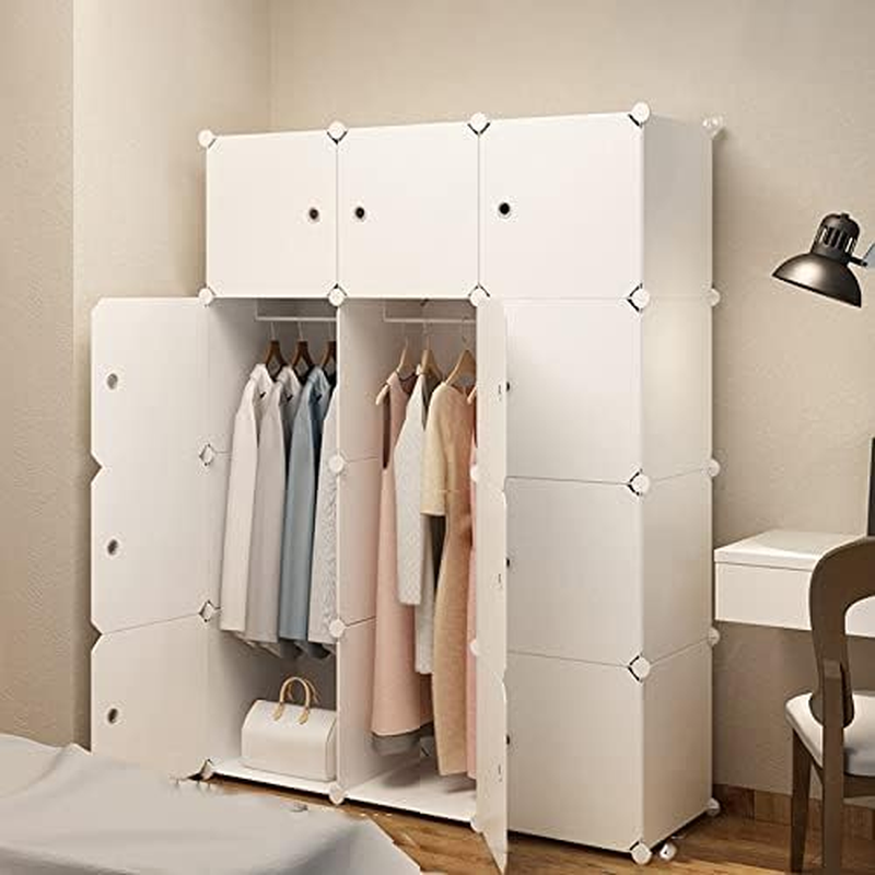 AUKO DIY XL 8 12 16 Cube Storage Cabinet Compartment Wardrobe Rack Shelf Portable Organizer Hallway Table Home Decor Bedroom Furniture (XL 12 Cube White)