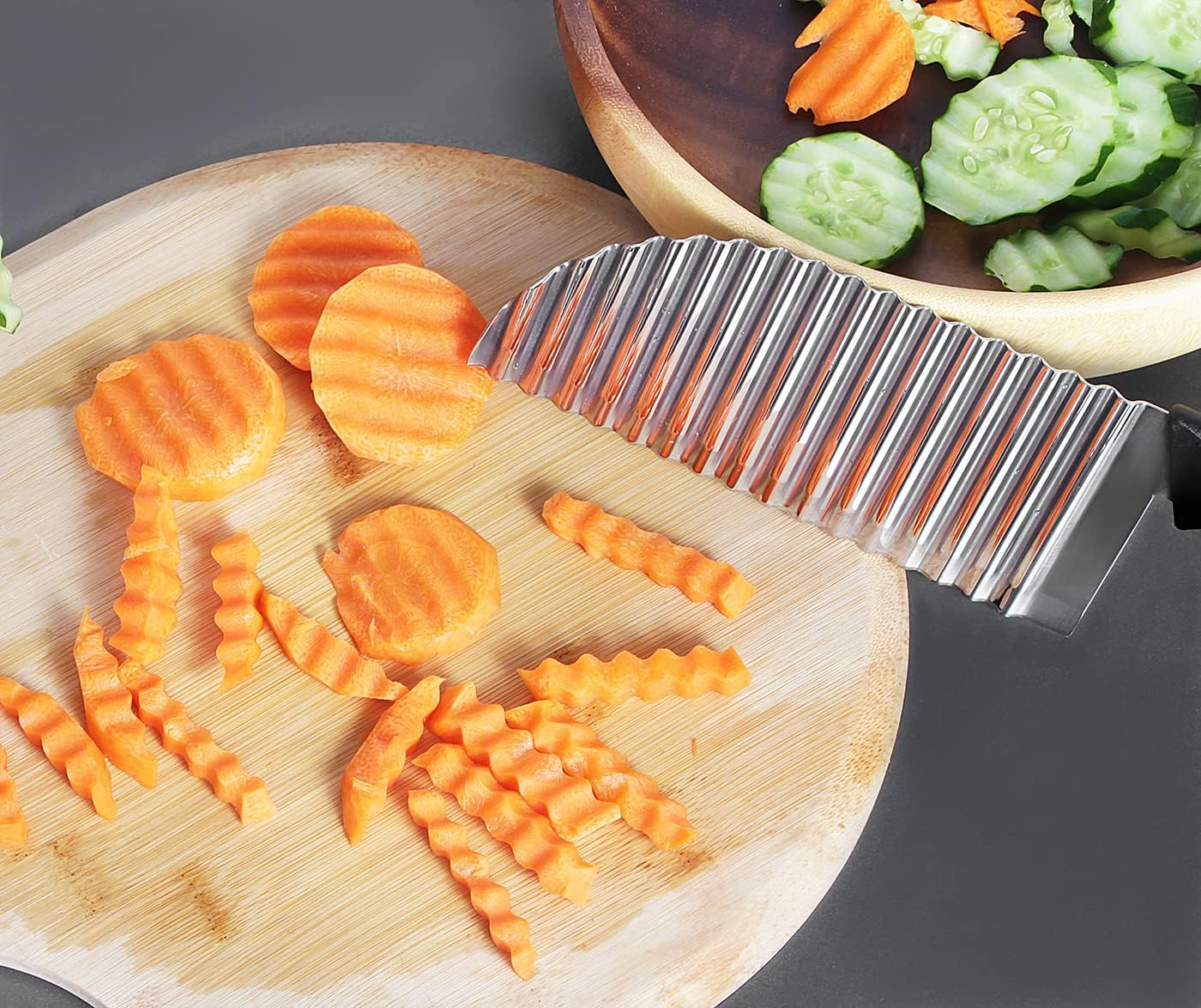 Crinkle Cutter Vegetable Stainless Steel Deeper Crinkle Slicer Sharp Blade with Hang Hole Wavy French Fries Chopper for Potato, Carrot, Etc (Silver) - Silver image number 5