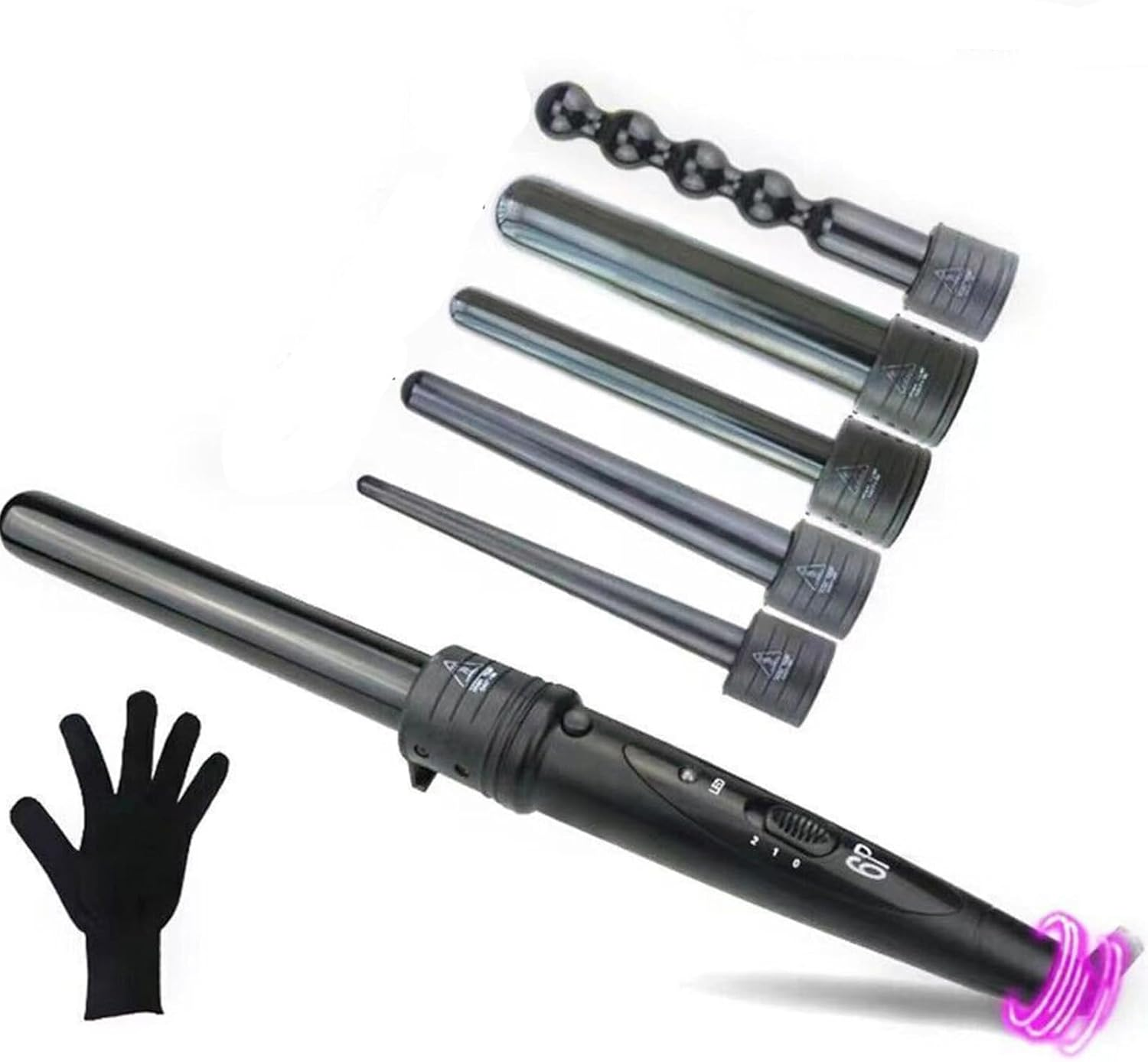 6 in 1 Interchangeable Ceramic Hair Curler Set for All Hair with Heat Protective Glove and Hair Clips, Professional Curling Wand Setwith 6 Interchangeable Barrel image number 5