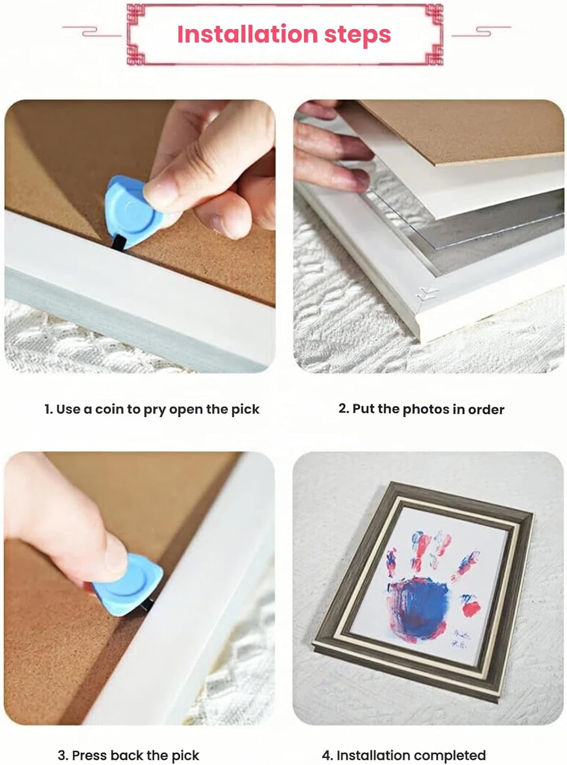 Family Handprint Kit, Baby Hand and Footprint Kit DIY Handmade Keepsake Wooden Frame Gifts for New Parents, Couple, Mother'S Day, Father'S Day, Christmas, Non-Toxic Paints image number 5