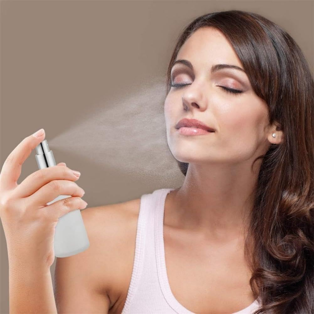 Frosted Glass Spray Bottles, Refillable Perfume Atomizer with Dispenser Kit, Leak-Proof Fine Mist Travel Bottles for Fragrance, Essential Oils (Silver*2, 100Ml) image number 4