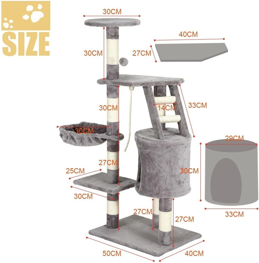 118Cm Plush Cat Scratching Post Climbing Tree Condo Play Center for Activity with Perches Dangling Rope Toys image number 5