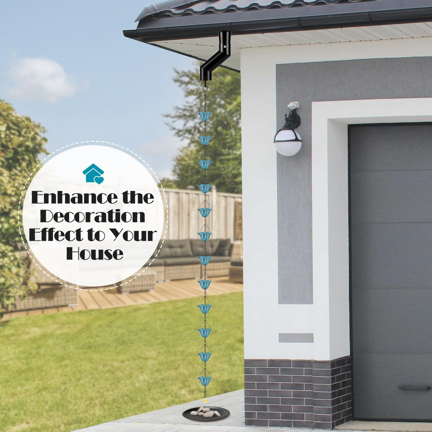 Tfro & Cile Tulip Rain Chain Gutter Downspout Substitution Decorative Garden Rainwater Diverter Home Decor for Garden Backyard - 8 1/2 Feet Long image number 3