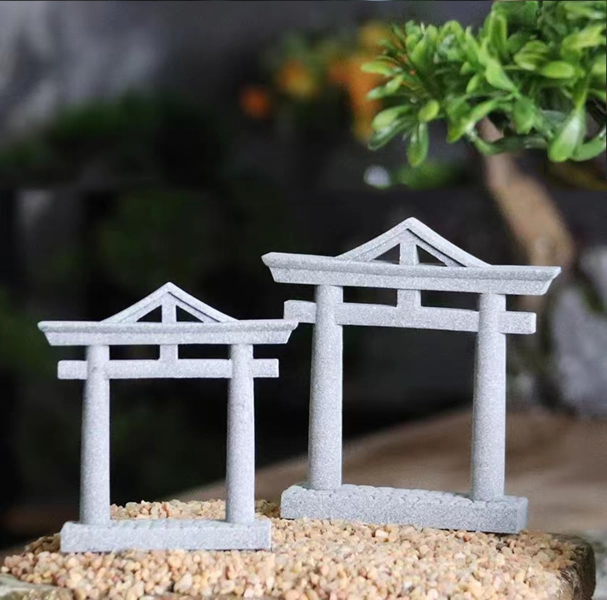 Livelyfish Japanese Fish Tank Decorations Asian Aquarium Decor Torii Gate Ornament Japanese Shrine Oriental Pagoda Aquarium Sandstone Bridge Statues Betta Fish Decorations for Tank, L2