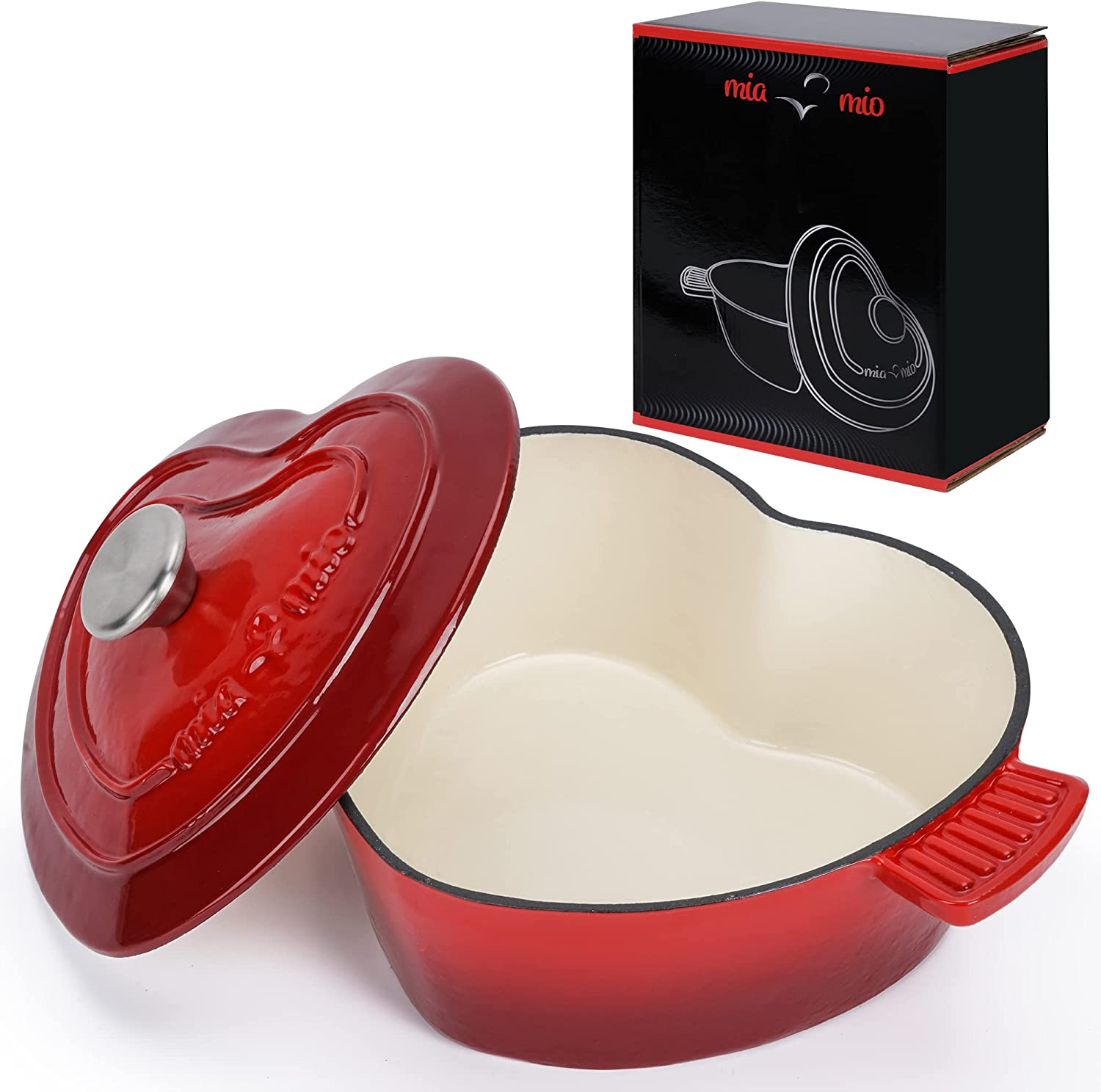 Enameled Cast Iron Dutch Oven in Heart Shape Non Stick Pot/Present for Christmas, Suitable for All Heat Types + Oven (3 L, 24 Cm) image number 1