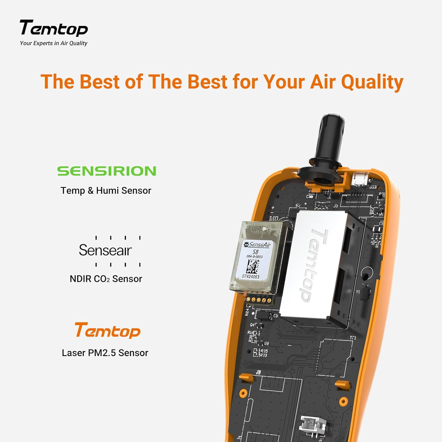 Temtop M2000C Air Quality Monitor for PM2.5 PM10 Particles CO2 Temperature Humidity Settable Audio Alarm Recording Curve Easy Calibration Colorful Display