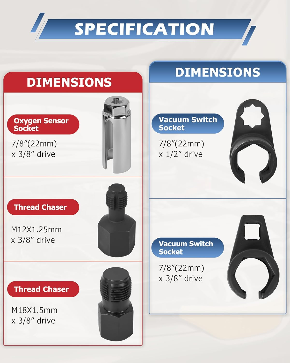 DA YUAN 5-Pieces Oxygen Sensor Socket Wrench and Thread Chaser Set image number 4