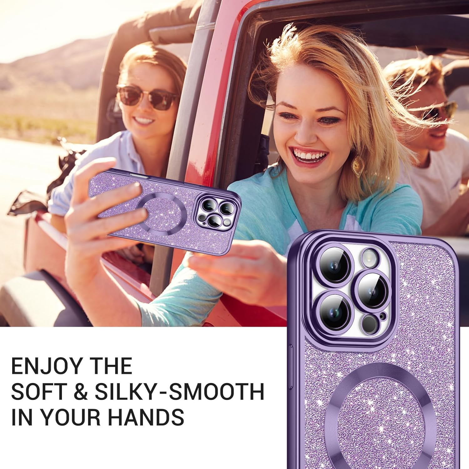 Gaobao Magnetic for Iphone 16 Pro Max Case, [Compatible with Magsafe] Luxury Sparkle Shiny Full Body Protective Slim Fit Phone Cases Covers for Iphone 16 Pro Max 6.9 Inch 2024, Purple Glitter image number 4