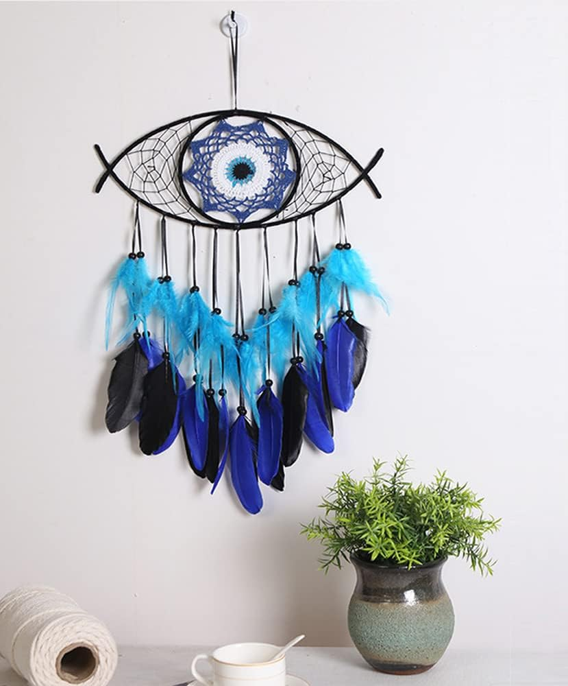 Zingtsing Handcraft Dream Catcher with Wooden Beads, Large Evil Eye Dream Catcher, Handmade Colorful Feather Dreamcatcher for Wall Decor (Black) image number 2