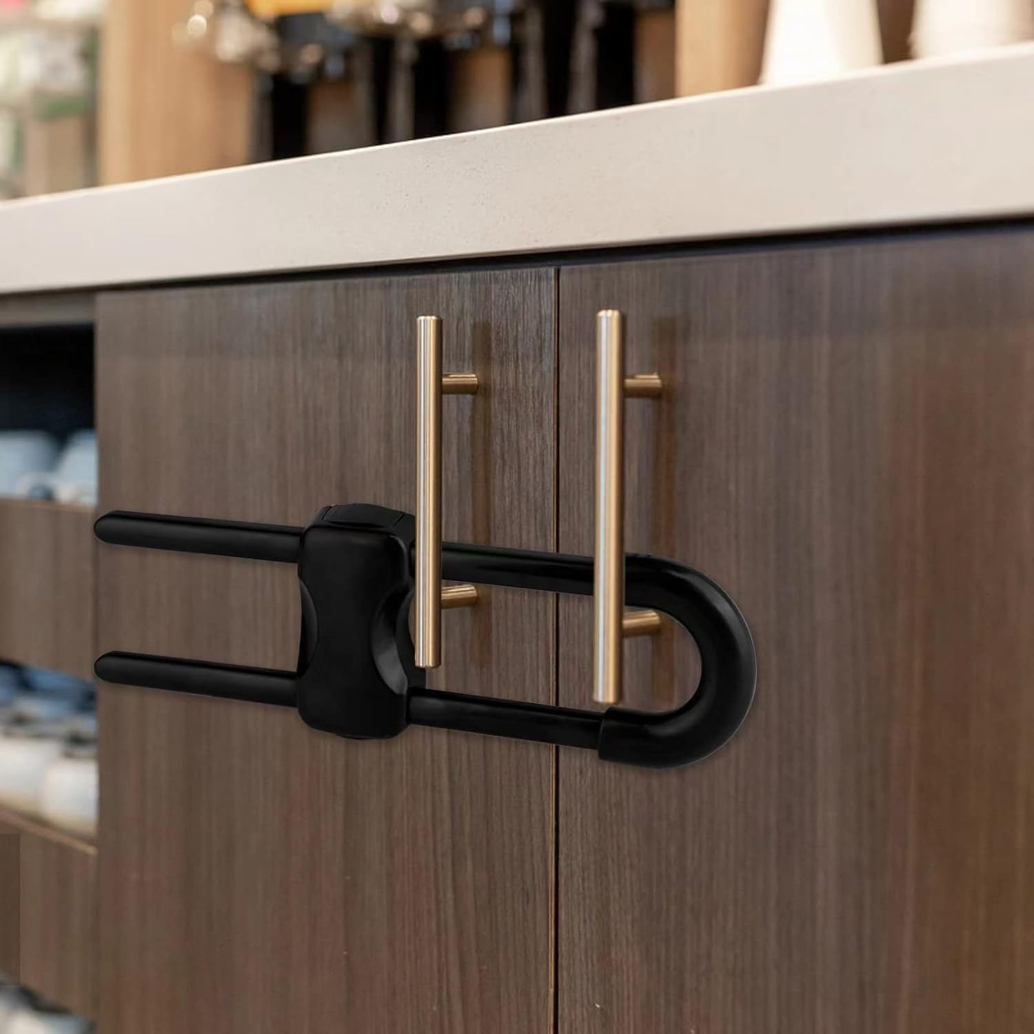 Sliding Cabinet Lock,10 Pack Child Safety Locks Cabinet Locks Baby Safety Locks,For Knob Handle on Doors Cabinets Drawers Dressers Fridge Cupboard Closet（Black） image number 3