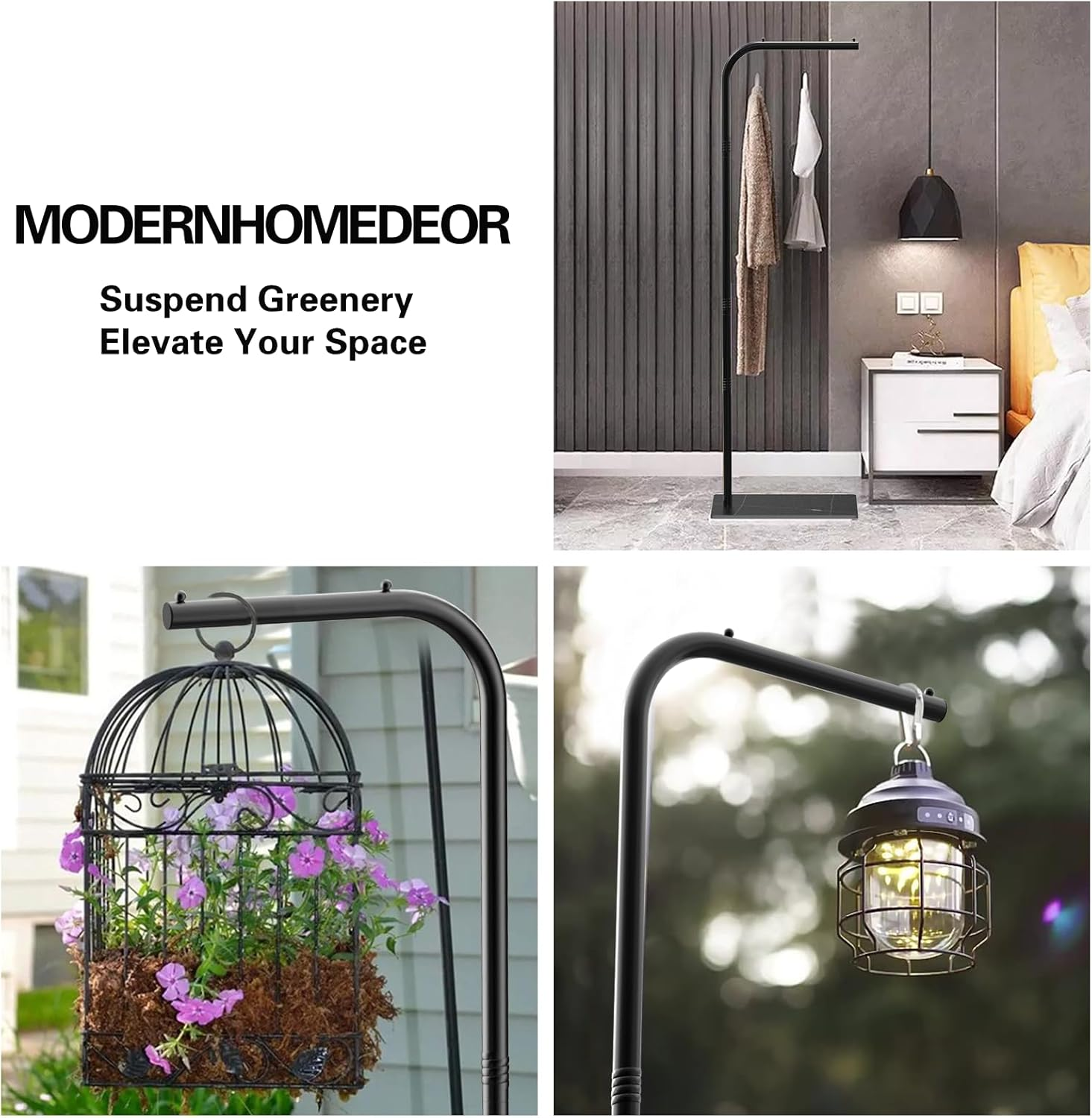 Dealsgogo Bird Cage Stand, Tubular Steel Hanging Bird Cage Stand Black, Hanging Plant Stand image number 2