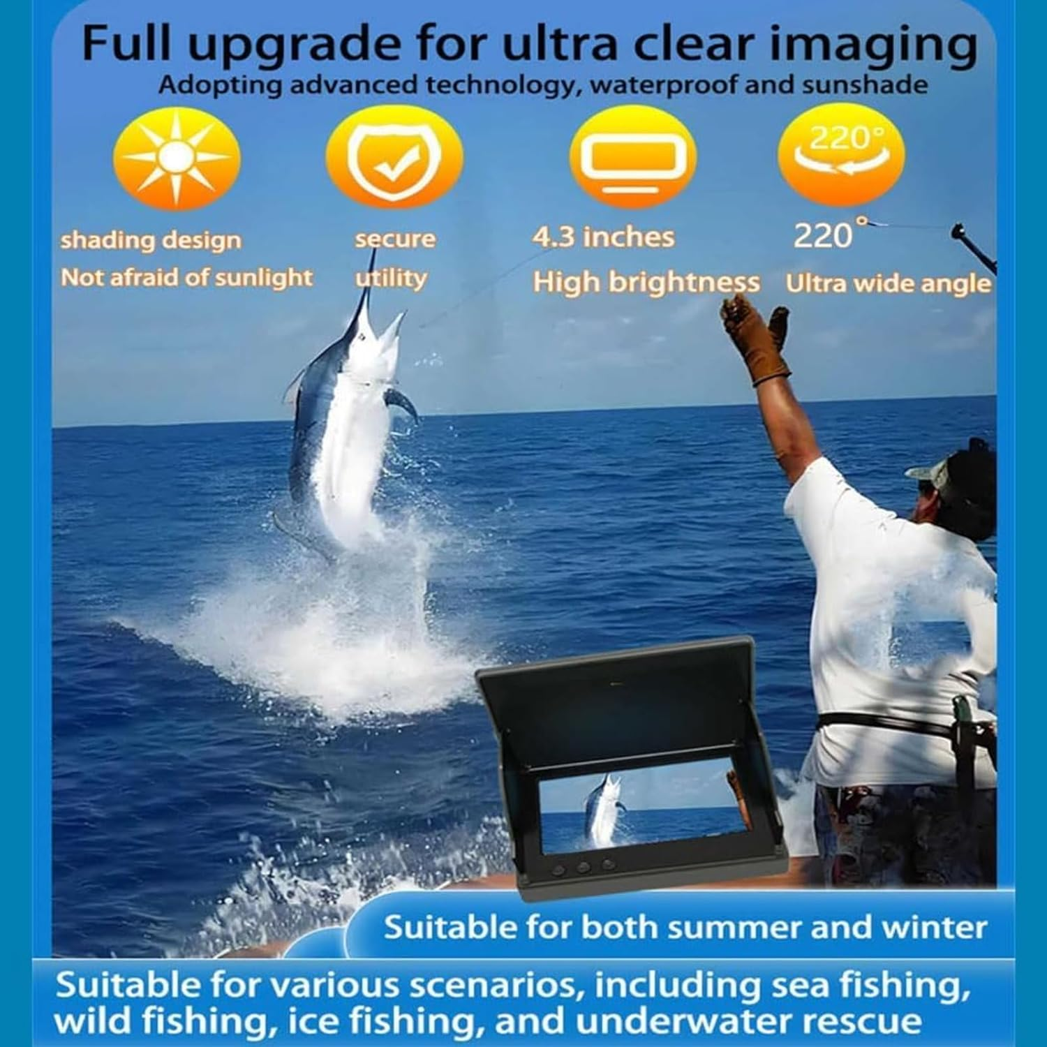 Colitt Underwater Fishing Camera,Night Vision Portable Fish Finder,4.3 Inch HD Ice Fishing Camera,Ip68 Waterproof Ice Fishing Fish Finder,Ice Fishing Fish Finder,Top Notch Fish Finder - 20M image number 4