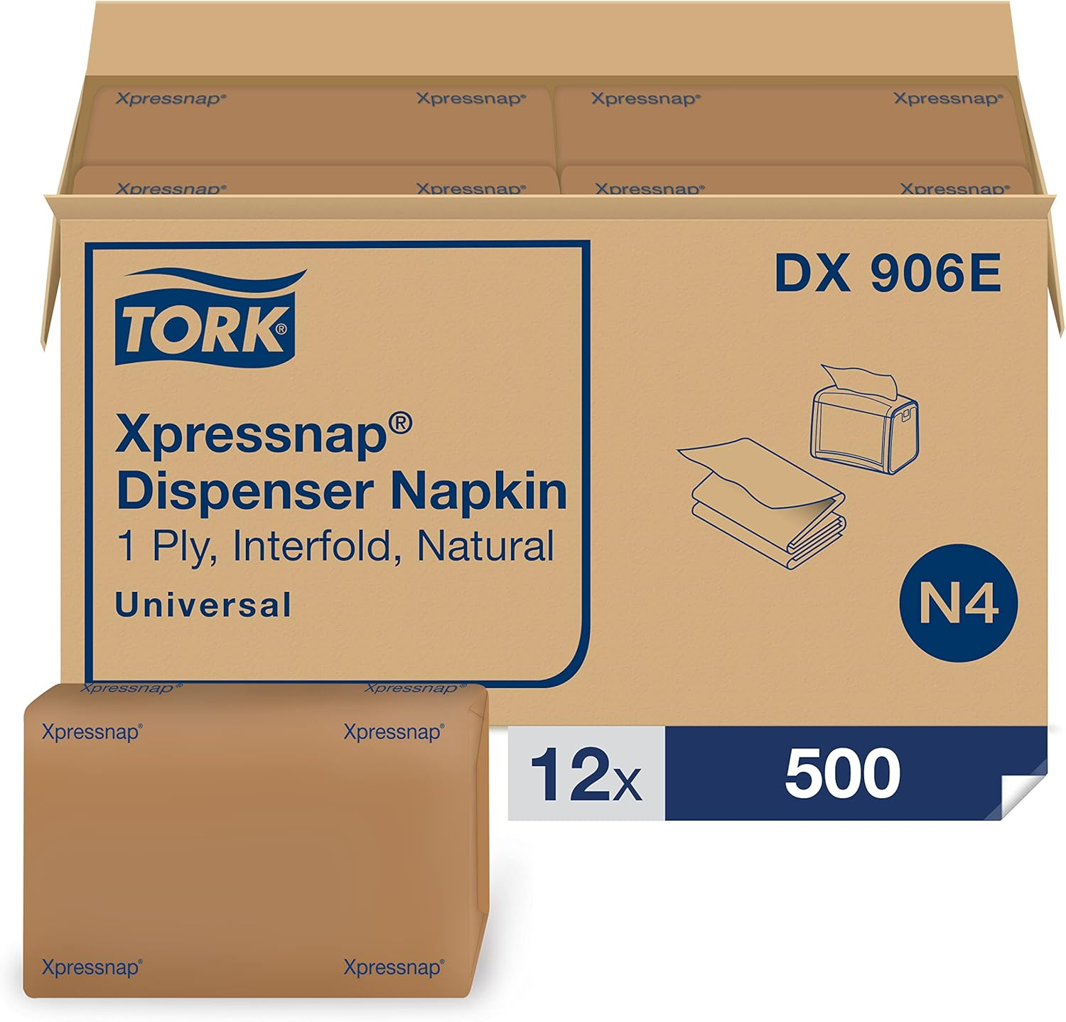 Tork Xpressnap Natural Dispenser Napkin N4, Recycled 1-Ply, 21.6Cm X 33Cm, 12 Packs X 500 Napkins, 2297323 image number 2