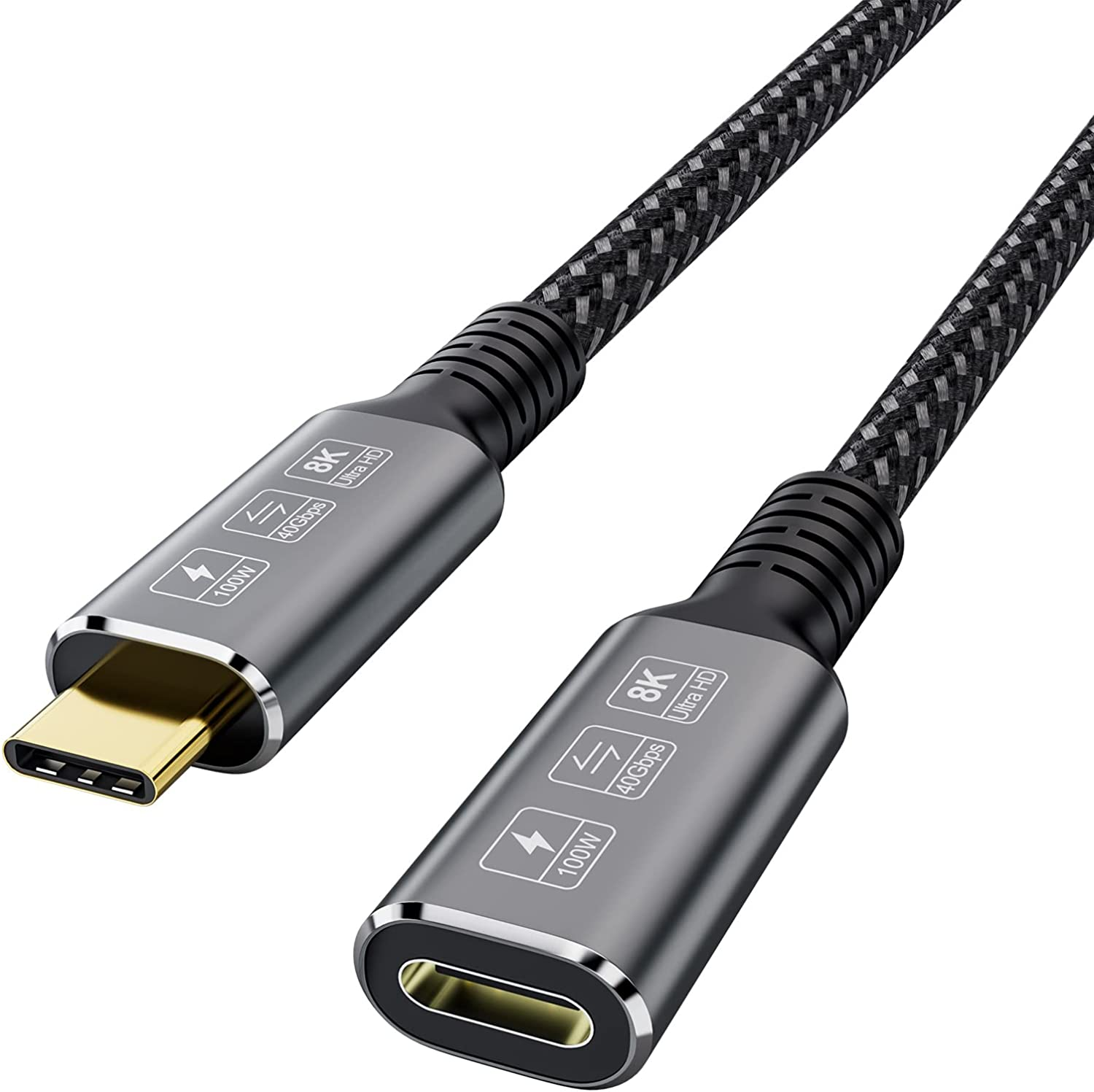CABLEDECONN Thunderbolt 4 USB4 8K Cable, 0.8M Male to Female, USB-C Compatible, 40Gbps Data, 100W PD, Macbook Pro, Dell XPS, Egpu image number 1