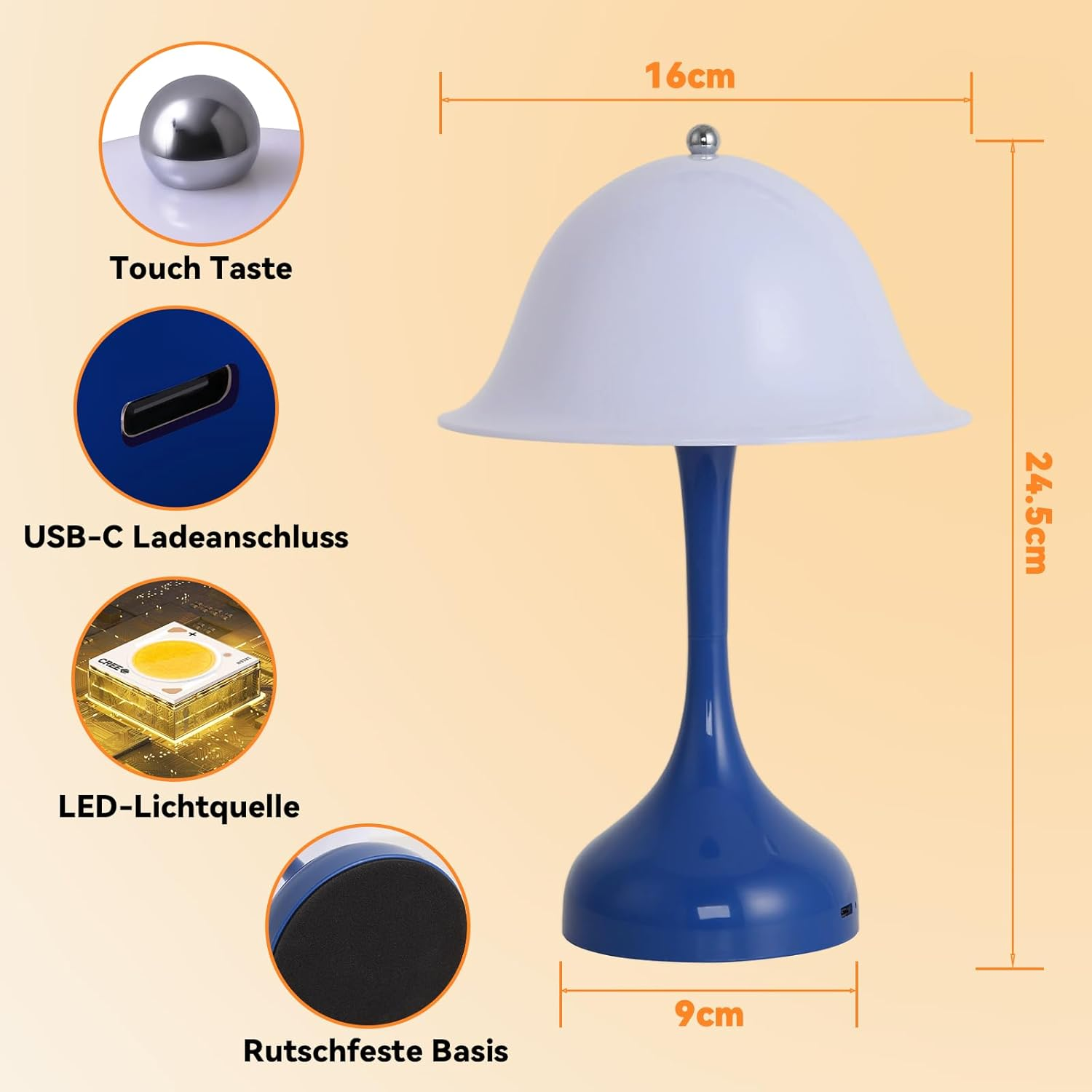 Meoaow Table Lamp Wireless Bedside Lamp LED Battery Touch Table Lamp USB Rechargeable Living Room Lamp Dimmable 3 Colour Temperatures Table Lamps Modern Night Light Lamp for Study Office Dining Room - Black image number 5