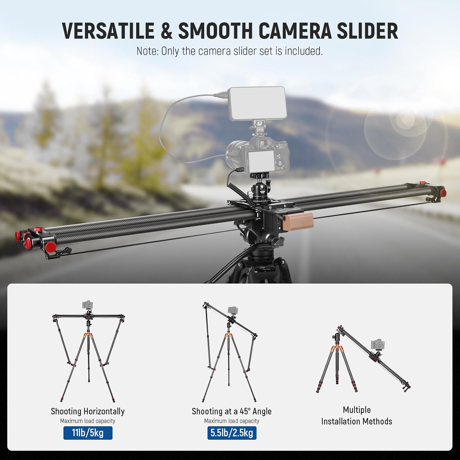 NEEWER 47.2"/120Cm Motorized Camera Slider, App Wireless Control DSLR Carbon Fiber Dolly Rail Slider with 4400Mah F750 Battery (Charger Not Included), Support Video Mode, Time Lapse Photography, ER1 image number 2