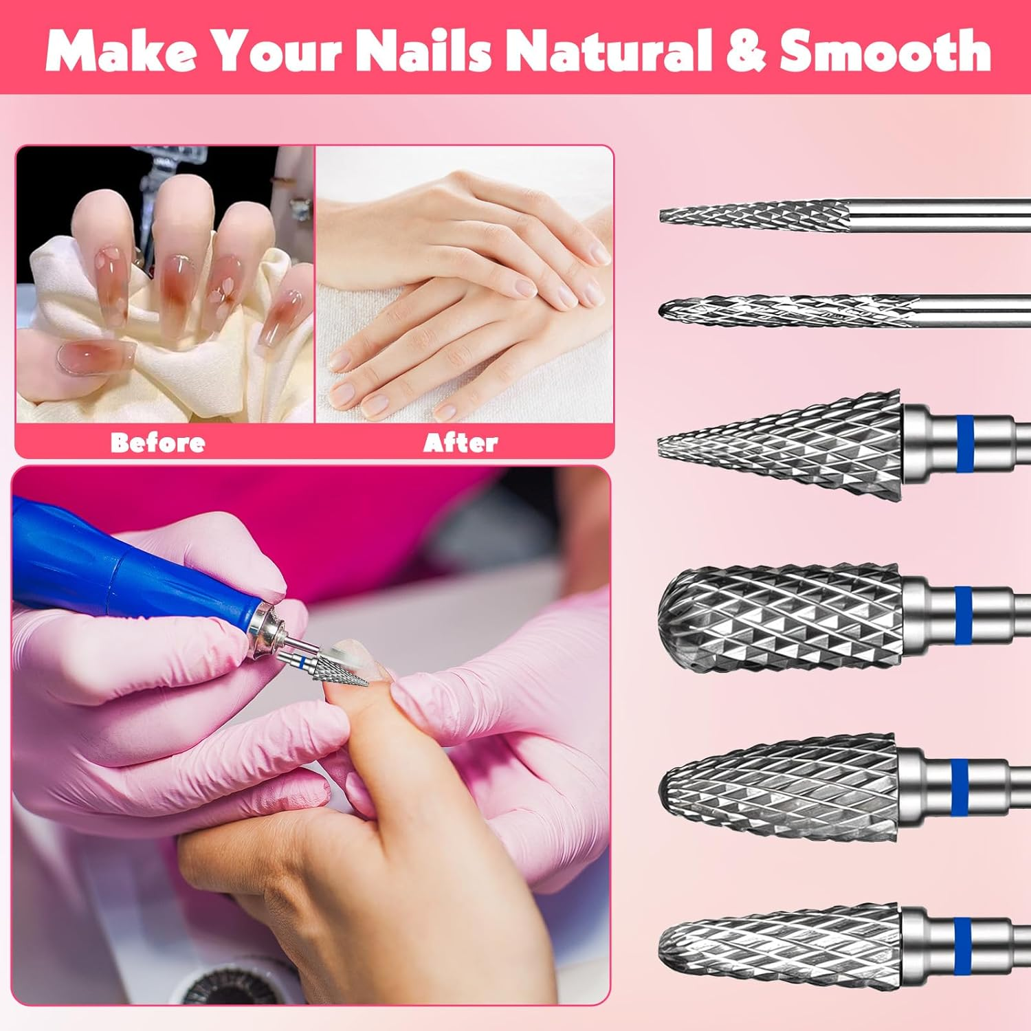 Qianyu Pack of 6 Nail Cutter Attachments Bits for Nail Cutter Carbide for Manicure Remove Gel Polygel 3/32 Inch Nail Bits Nail Drill for Removing Acrylic Nails Gel Nails Cuticles