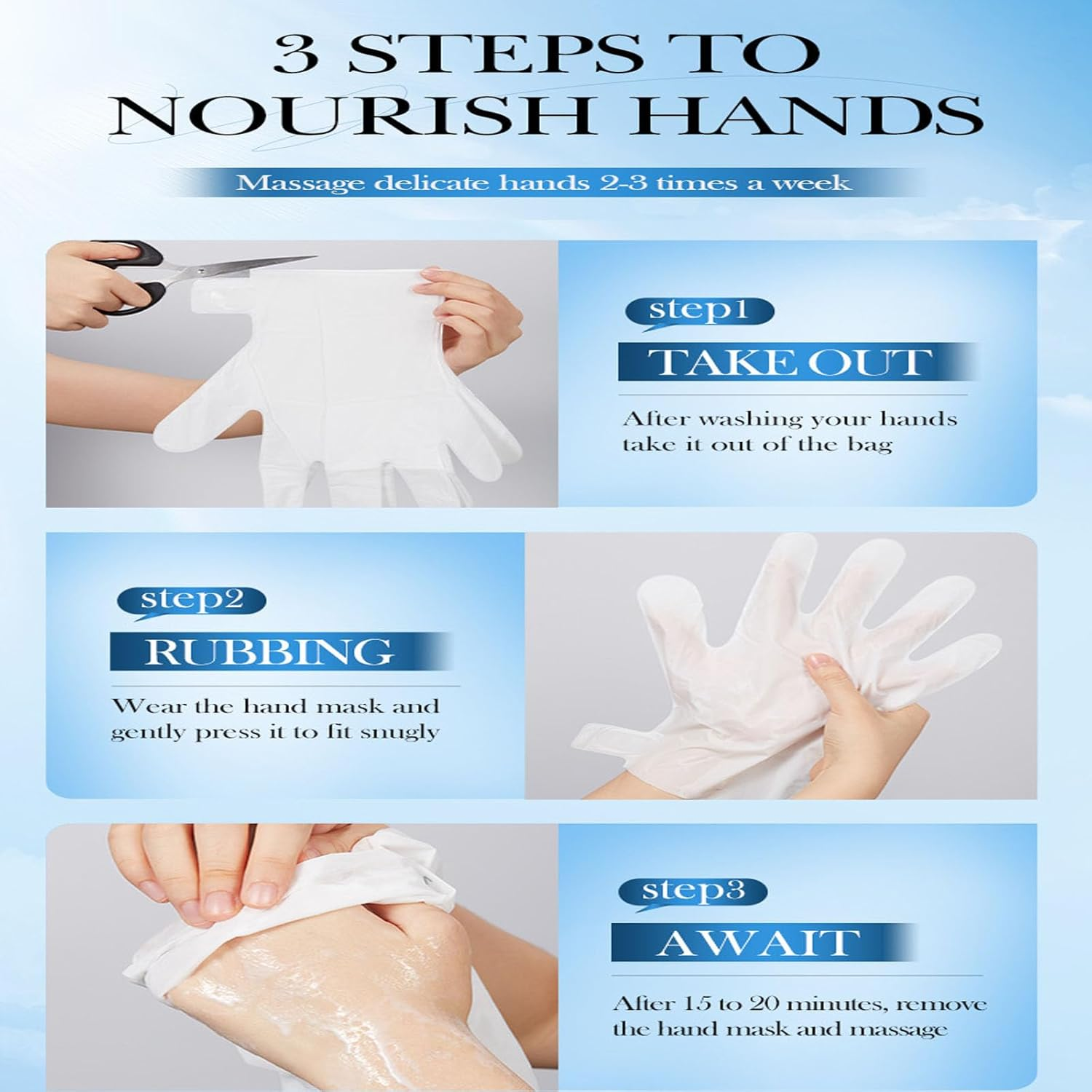 4 Pack Coconut Oil Hand Mask, Deep Moisturizing and Rejuvenating Treatment, 40Ml/Pair, with Vitamin E and Natural Actives for Dry Rough Hand,And Makes the Skin Soft and Smooth image number 3