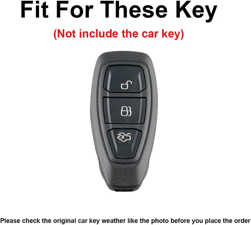 Zinc Alloy Car Key Case Key Fob Cover Leather Fit for Ford Fiesta Focus Kuga C-Max Galaxy B-Max S-Max Mondeo Mk2 MK3 Edge Key Fob Holder Keyring 3 Buttons Key Shell Key Chain Silvery Brown image number 4