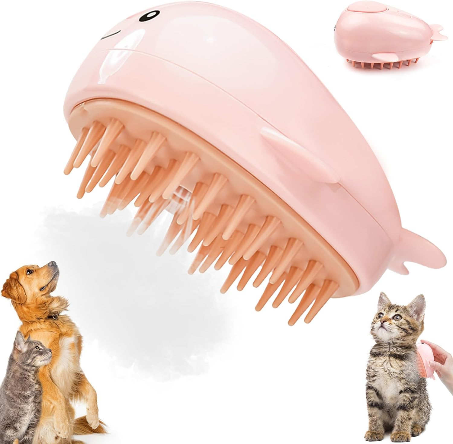 Pack of 2 Pet Cat Brush, Dog Brush, 3-In-1 Steamy Cat Brush, Self-Cleaning Slicker Brush, Removes Loose Undercoat, for Cats, Dogs, Massage, Self-Cleaning