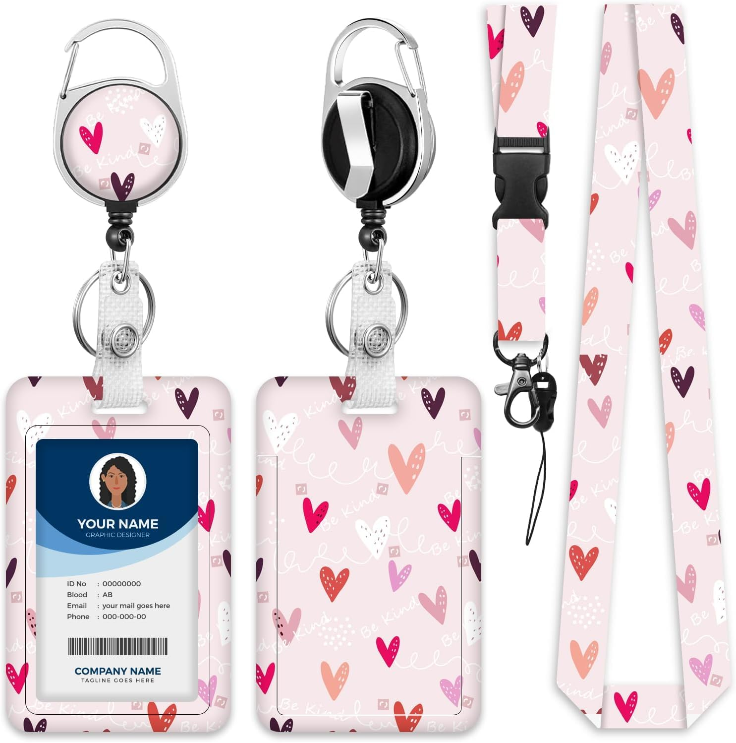 Lanyards for ID Badge Holder for Women Cute, Teacher Lanyard with ID Holder Clip,Retractable Keychain Badge Reel Heavy Duty, Teacher Nurse Work Office Gifts (Heart)