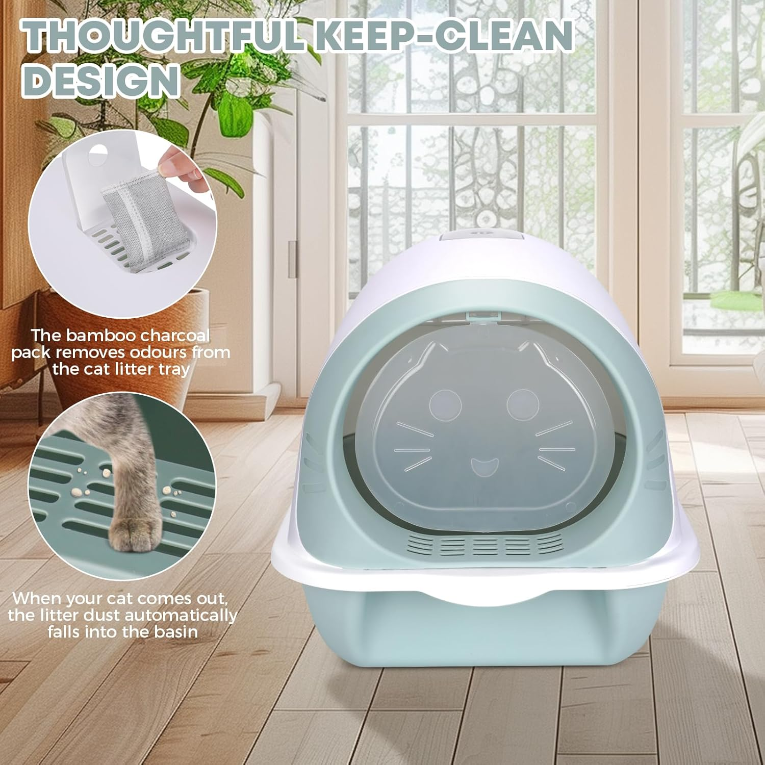 Kphico Cat Litter Box,Cat Potty with Cat Litter Scoop and Bamboo Charcoal Bag,Large Anti-Splashing Litter Box for Indoor Multiple Cats - 20" X 14" X 15"