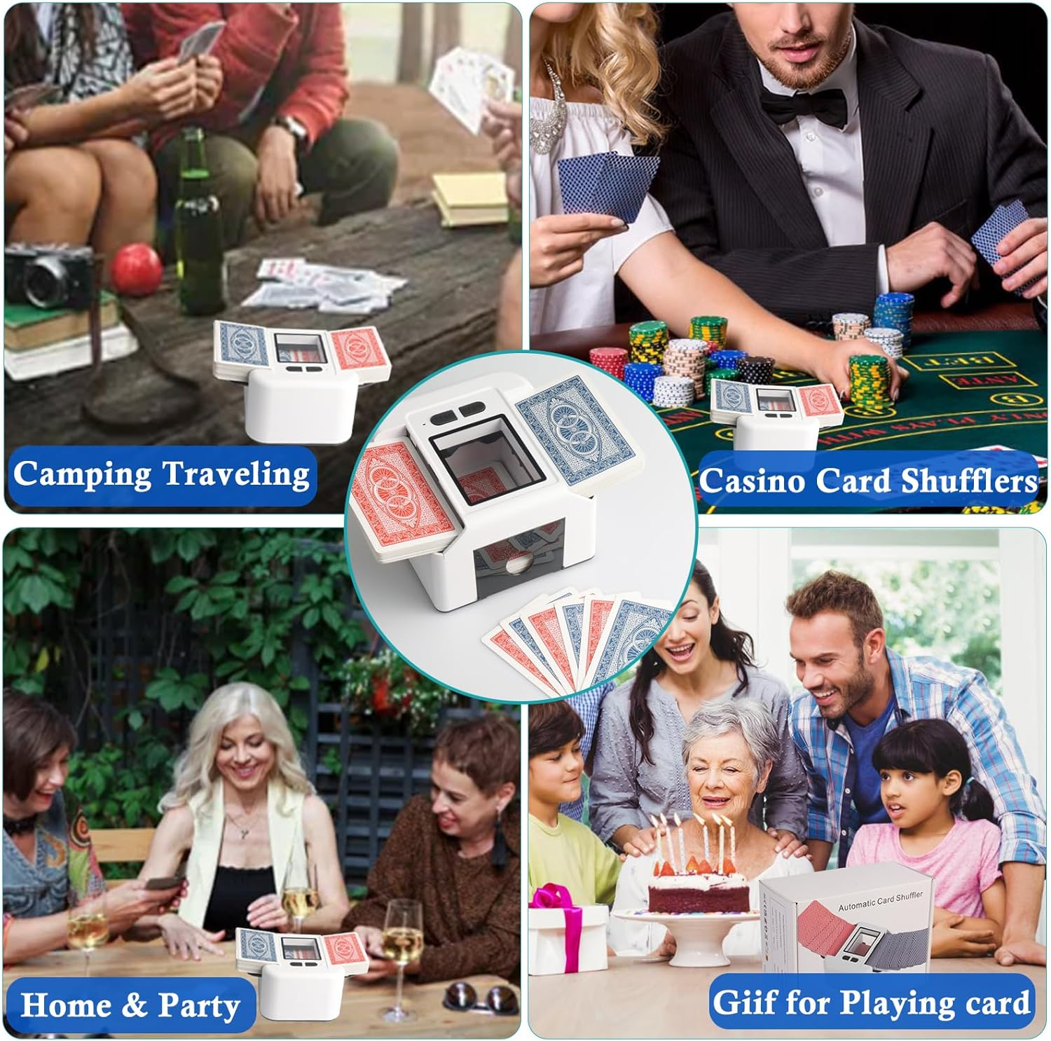 Buldoospok Quiet Automatic Card Shuffler 1-2 Deck, 2000 Mah USB-C Rechargeable Electronic Card Shuffler, One-Press AUTO and Manual Card Shuffle Machine for UNO Poker Blackjack Skip-Bo Phase 10 image number 1