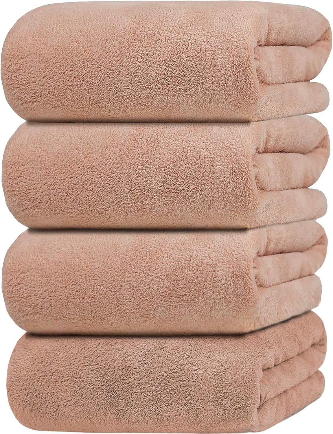 AYO Bath Towel, Set of 4, Mocha Brown, 27.6 X 55.1 Inches (70 X 140 Cm), Hotel Specifications, Fluffy, Fast Absorbent, Texture, Microfiber Towel, Durable, Bath Products, Absorbent, Quick Drying, image number 1