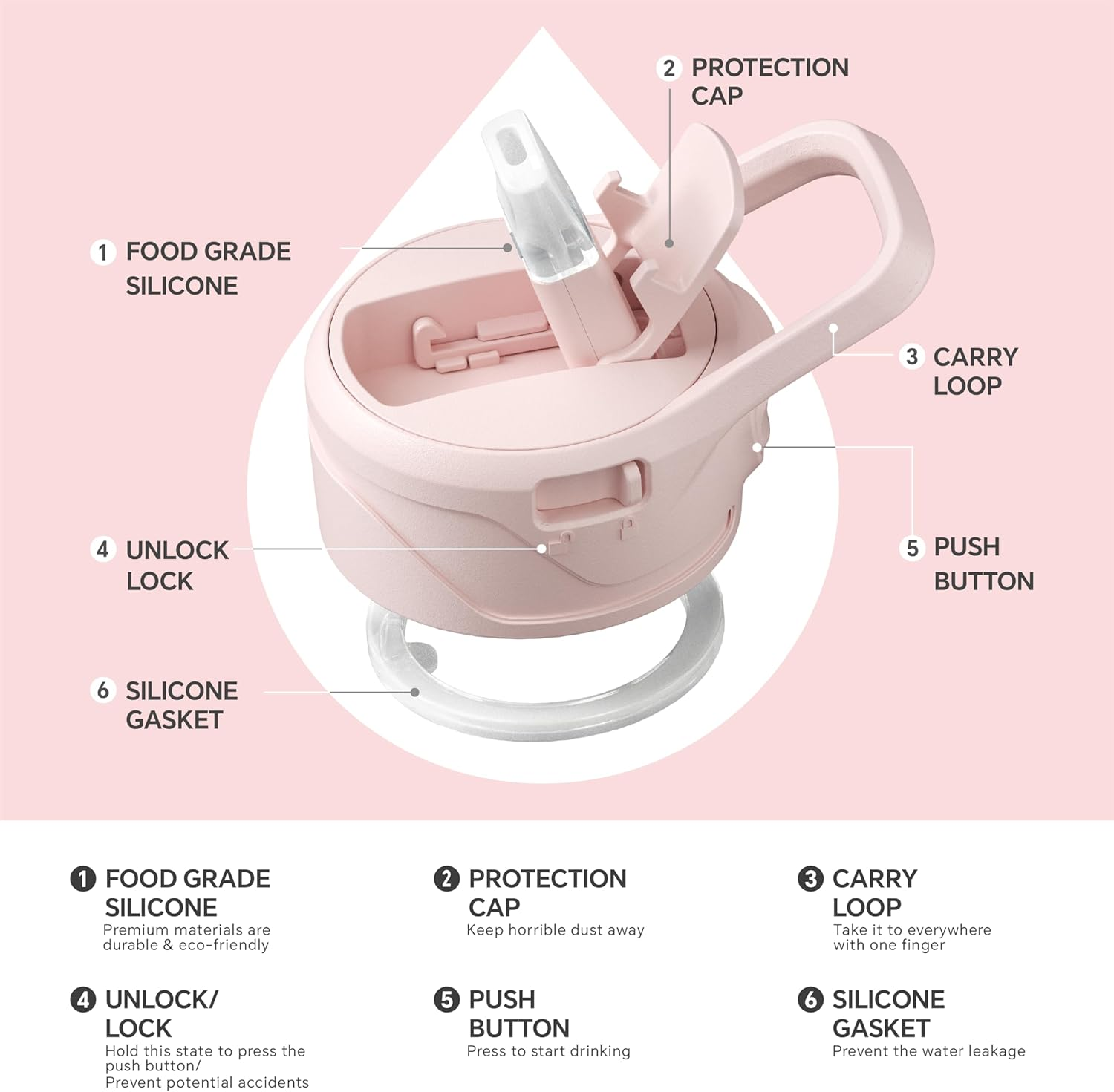 IDEUS Vacuum Insulated Water Bottle, Stainless Steel Double Wall Flask Metal Sports Canteen with Leak-Proof Straw Screw Cap (Light Pink, 12Oz (360Ml)) image number 6