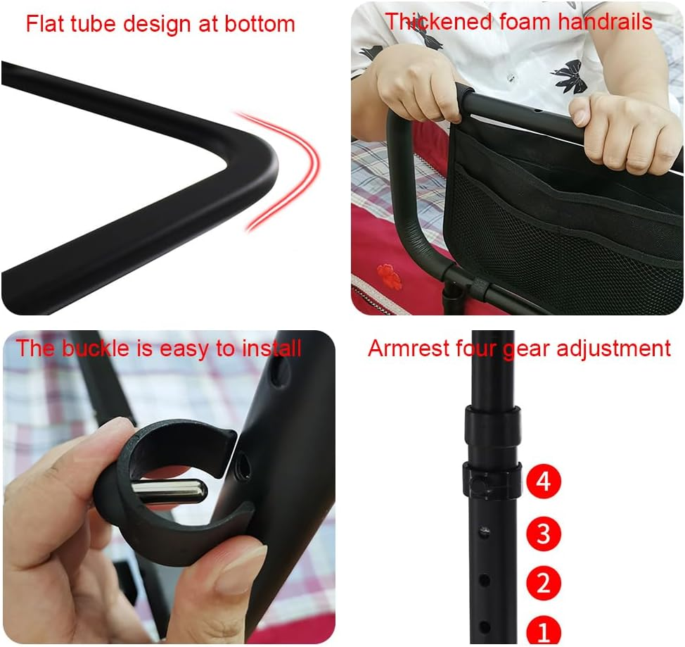 MTSDM Bed Rails for Elderly Adults Safety, Height Adjustable Bed Assist Rail for Seniors Safety Bed Handle with Leg Bedside Fall Prevent Grab Bar with Non-Slip Ergonomic Handle Foldable Send Straps
