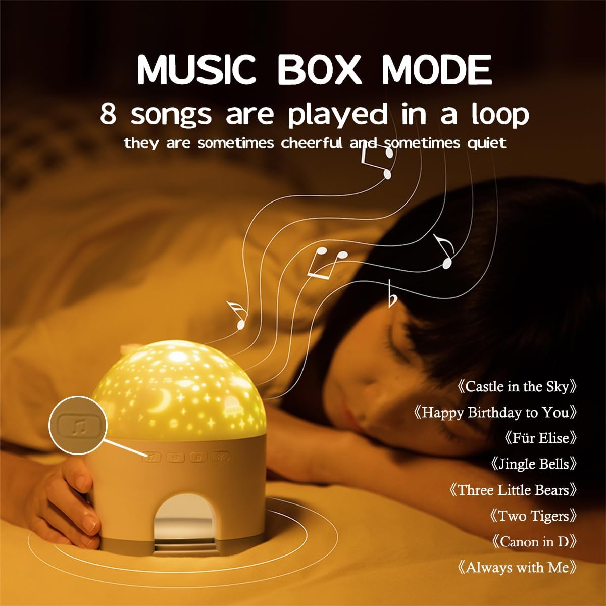 Music Box Rotating Projection Lamp, 2 Projector Modes, 3 Scenarios, Night Light for Kids, LED Portable Night Lamp, Brightness Adjustable, Rechargeable, Fabulous Ideal Gift (Light Pink) image number 3