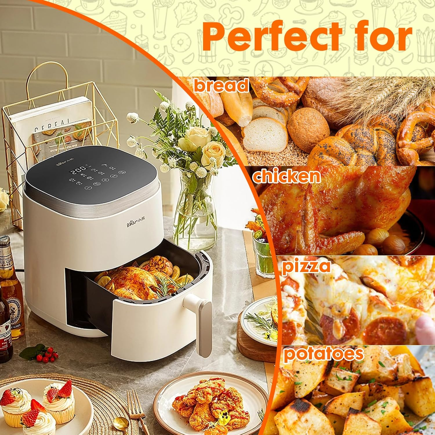 Pack of 200 Rectangular Air Fryer Paper Liners for Ninja, 100 Pieces Air Fryer Paper (8.6&times;5.5In) and 100 Pieces Baking Paper (7.9&times;5.5In) for Roasting Microwave image number 4