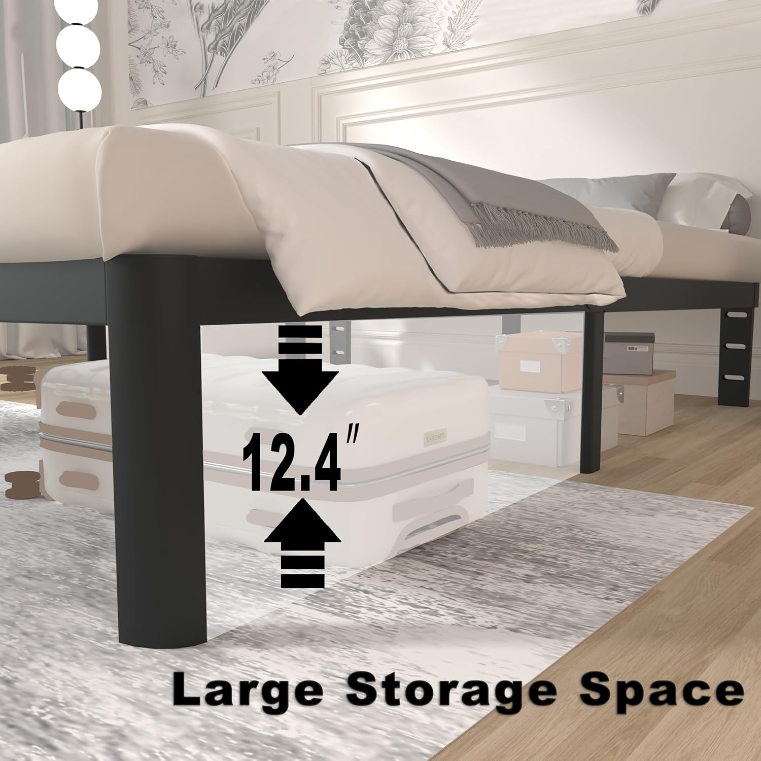 ITIMIDI 14 Inch Bed Frame Full Size with Metal Gaskets, Heavy Duty Steel Support 3500 LBS, No Box Spring Needed, DIY Headboard, Anti-Slip Mattress Stopper, round Corner Leg, Easy Assembly, Black image number 4