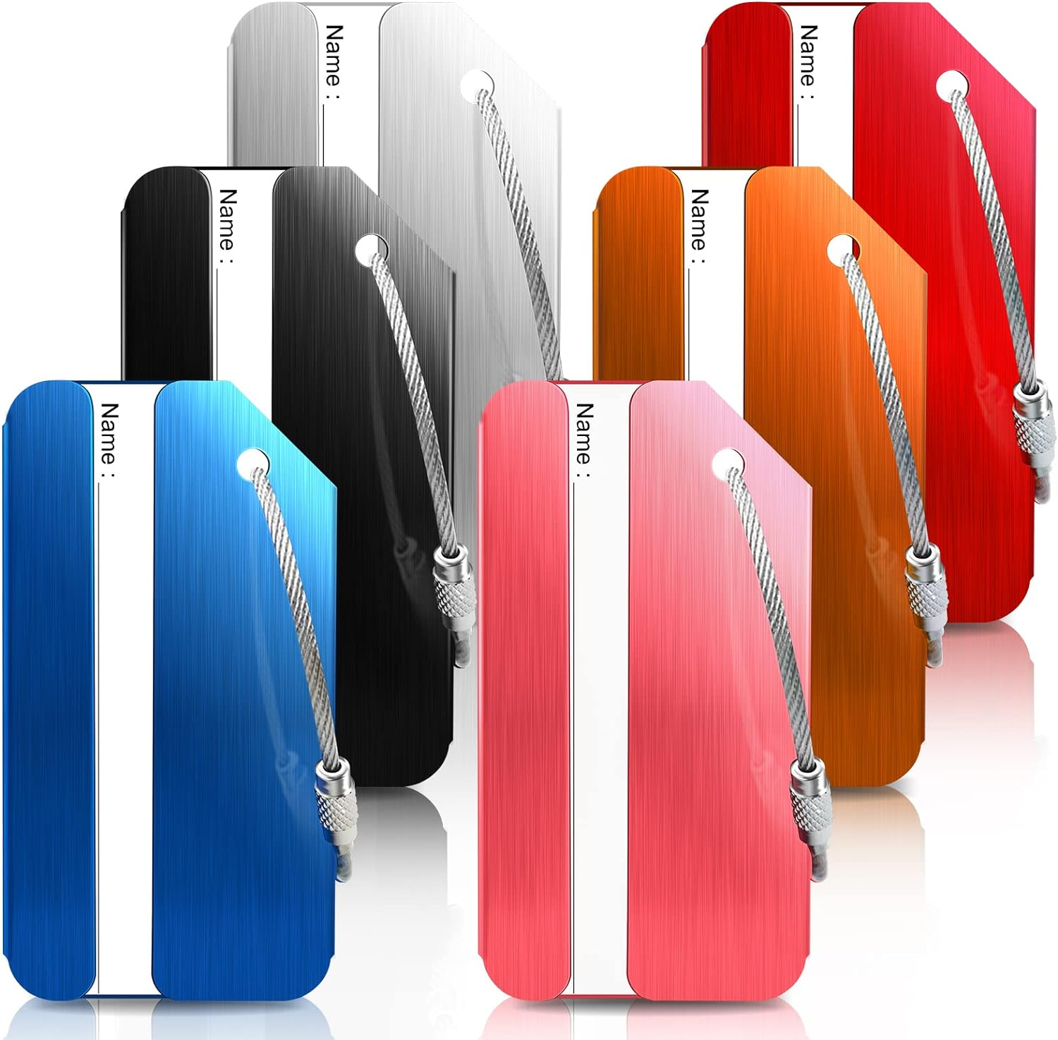Luggage Tags for Suitcases, 6 Pack Aluminum Tags with Stainless Steel Loops and Privacy Protection ID Card, Colorful Travel Accessories for Suitcases Bags Baggage image number 3