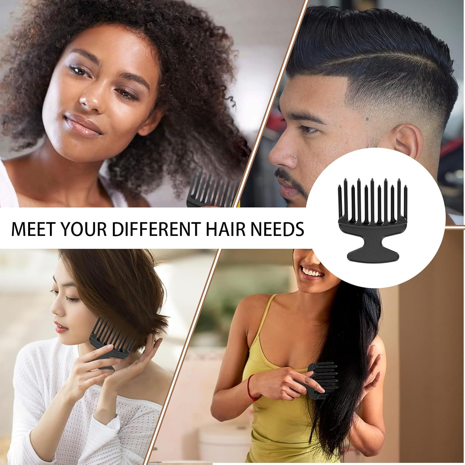 1 X Finger Styler Afro Comb, Coarse, Curling Comb, Natural Curls, Hair Comb for Curls, Afro Comb, Afro Pick for Hairdressing Salon at Home, Black image number 1