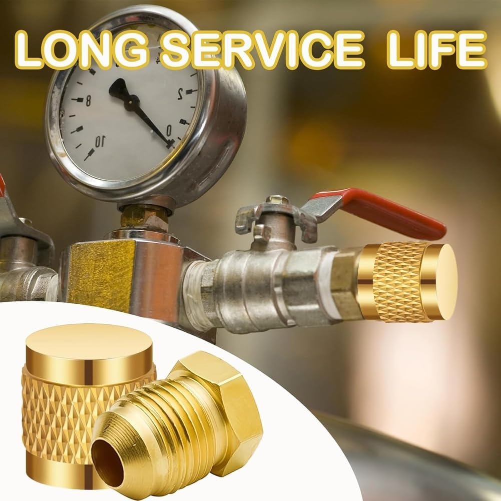 1/4Inch Flare Cap, round Brass HVAC Locking Caps, W/Neoprene O-Ring Seal AC Service HVAC Valve Caps, (25 Pcs) A image number 2
