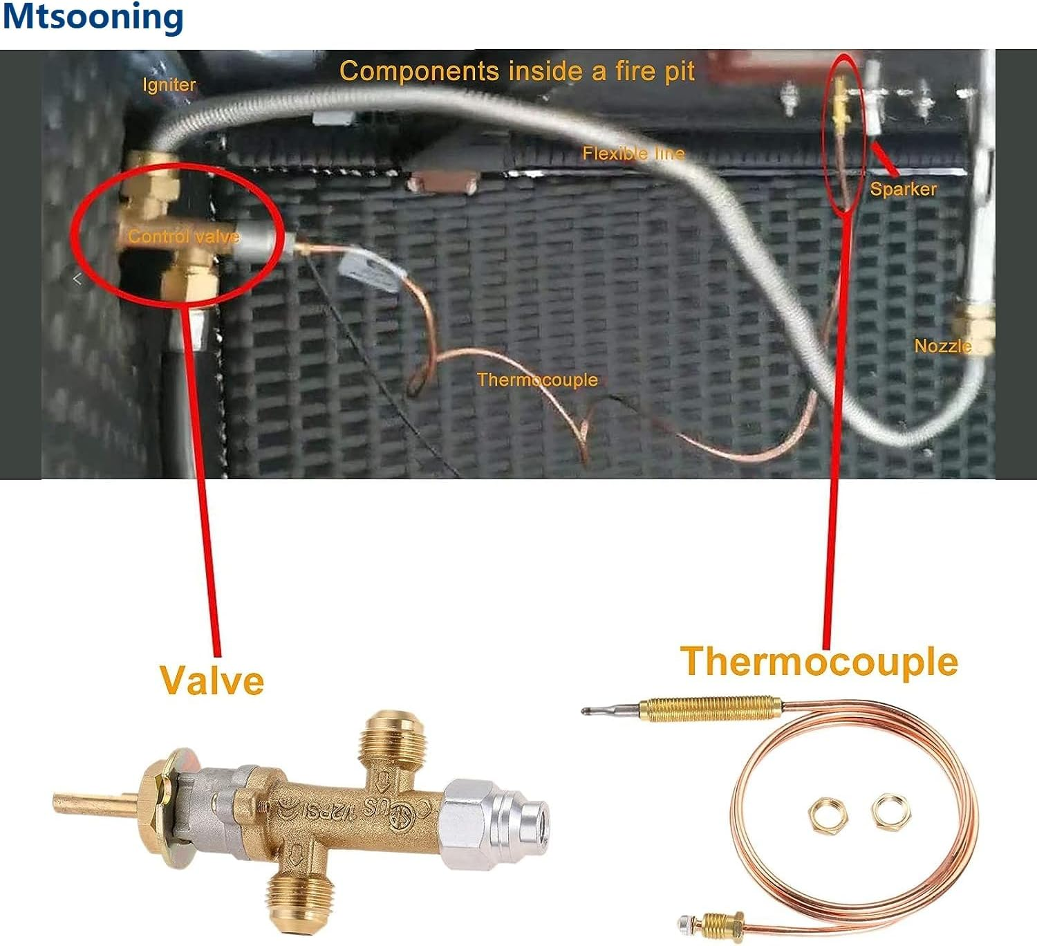 Mtsooning Low Pressure LPG Propane Gas Fireplace Fire Pit Flame Failure Safety Control Valve Kit with Igniter Assembly Fire Pit Igniter, Push Button Ignition Kit for Gas Grill, Heater, Fire Pit image number 3