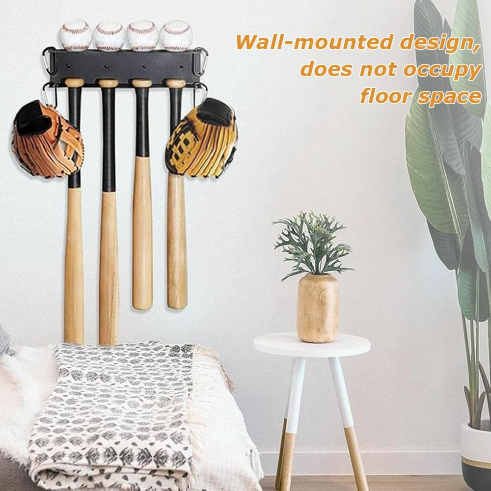 4 Bat Baseball Bat Holder, Baseball Bat Wall Mount, Heavy-Duty Bat Storage Rack, Sports Memorabilia and Collectibles Display Shelves (Black, 34 * 8 * 8 CM) image number 3