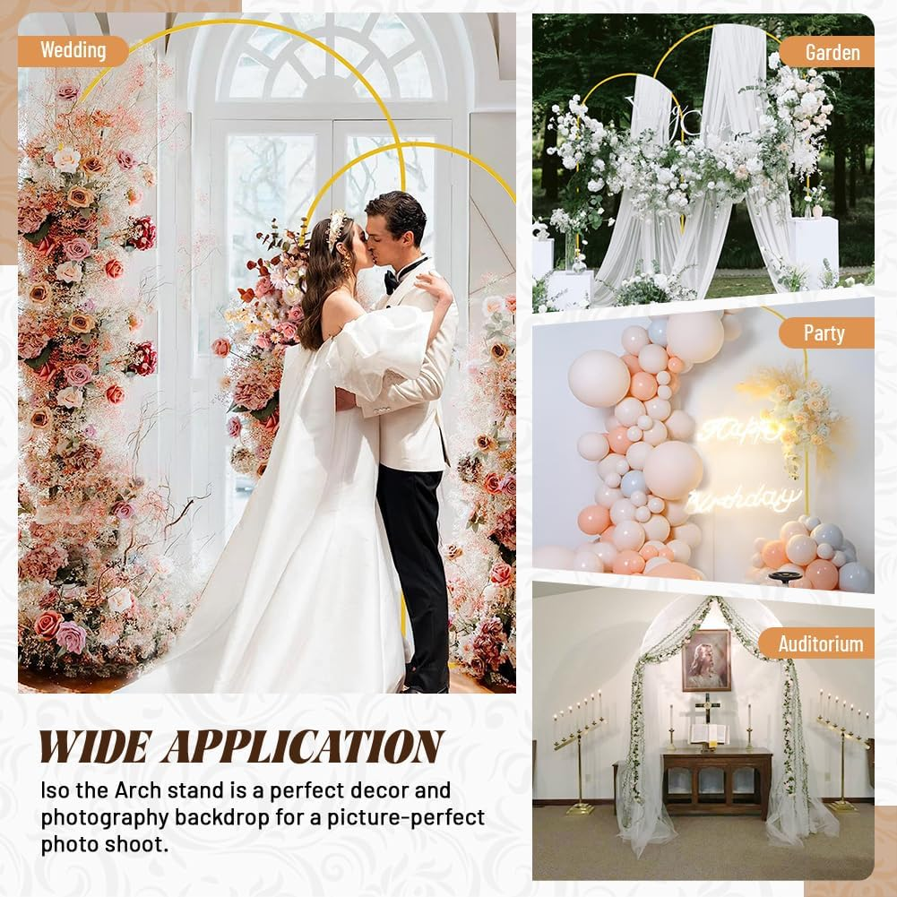 Newsmarts 7.2FT+6.6FT Two Set Wedding Door Arch Gold Metal Backdrop Stand Frame for Baby Ceremony Party Garden Decoration