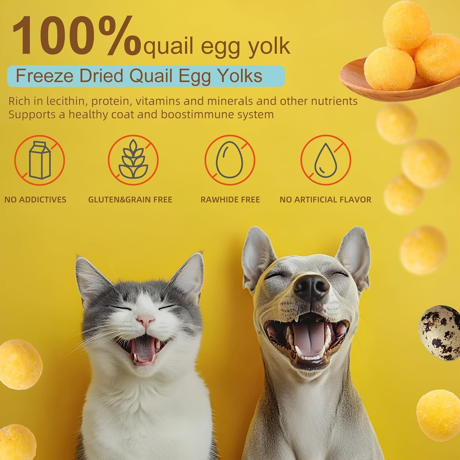 Quail Egg Yolk Freeze-Dried Dog Food Pet Treats Pure Natural, High-Protein Dogs & Cats Crunchy Snacks - Ideal for Dogs & Cats Training Rewards (S, Quail) image number 4