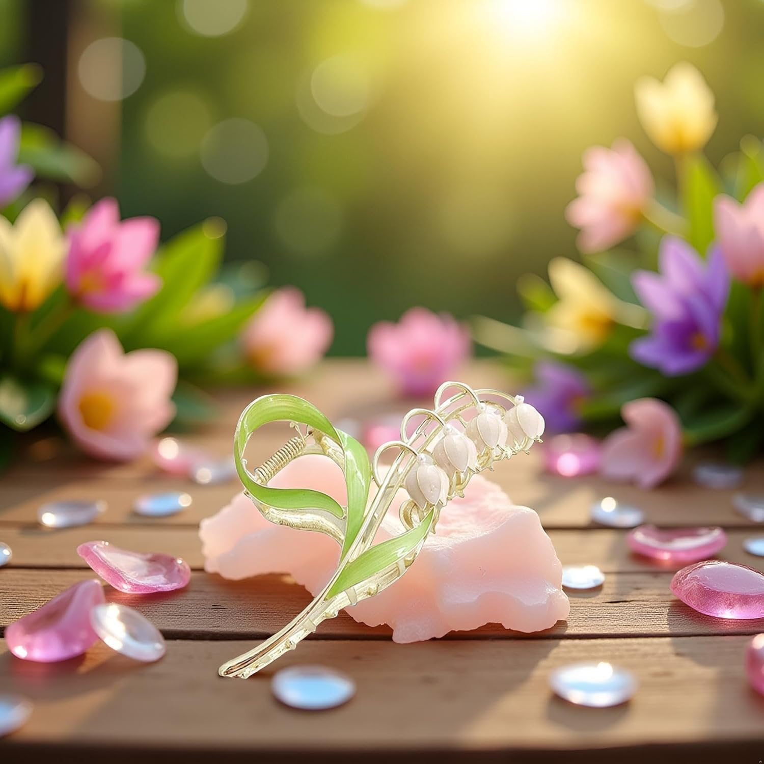 Pink Gold Lily of the Valley Flower Hair Clips, Claw Large Metal Claw Clip,Orchid Clamps,Lily Jaw Clamp Styling Accessories for Thick Thin Clips and Barrettes Hair Clips Hair Accessories Hair Care image number 3