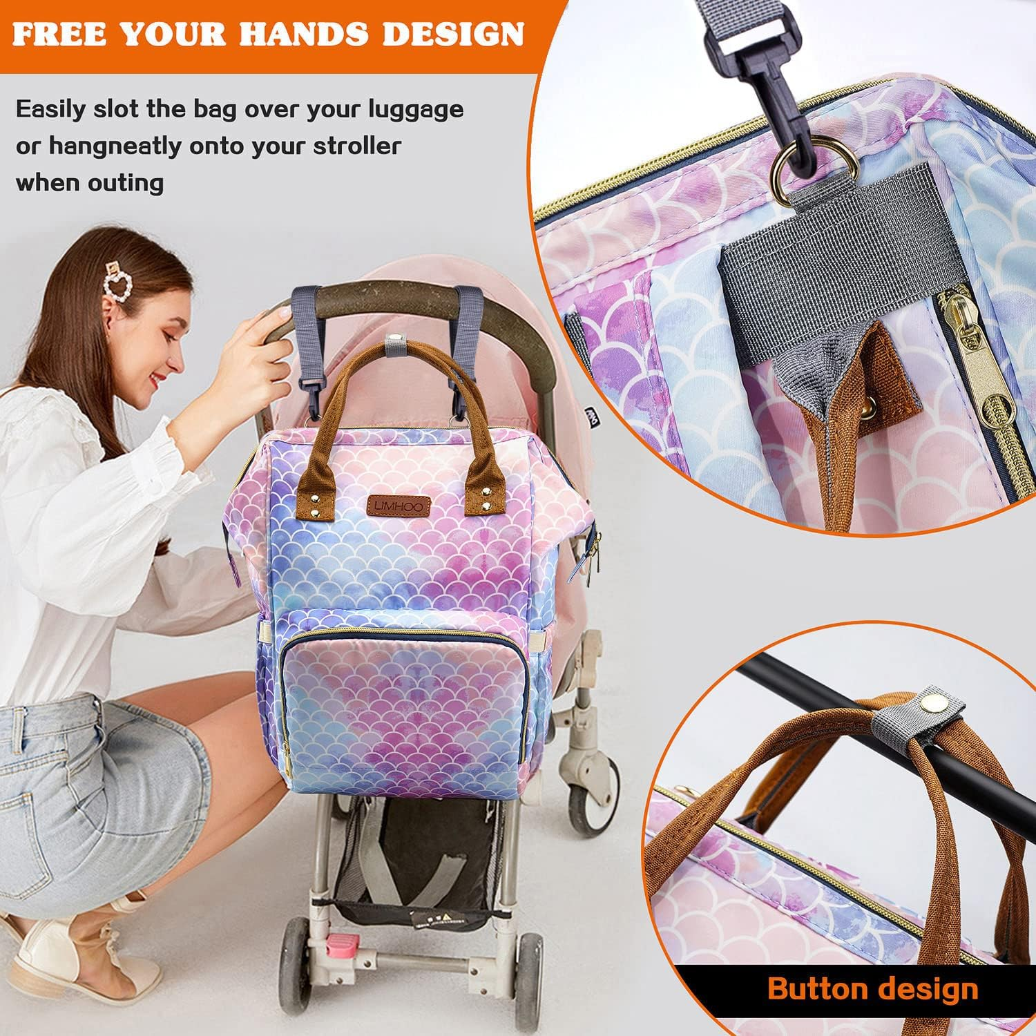 4 in 1 Diaper Bag Backpack Set for Baby Girls Mom Large Capacity Waterproof Baby Care Bag Multi-Function Nappy Bag image number 3