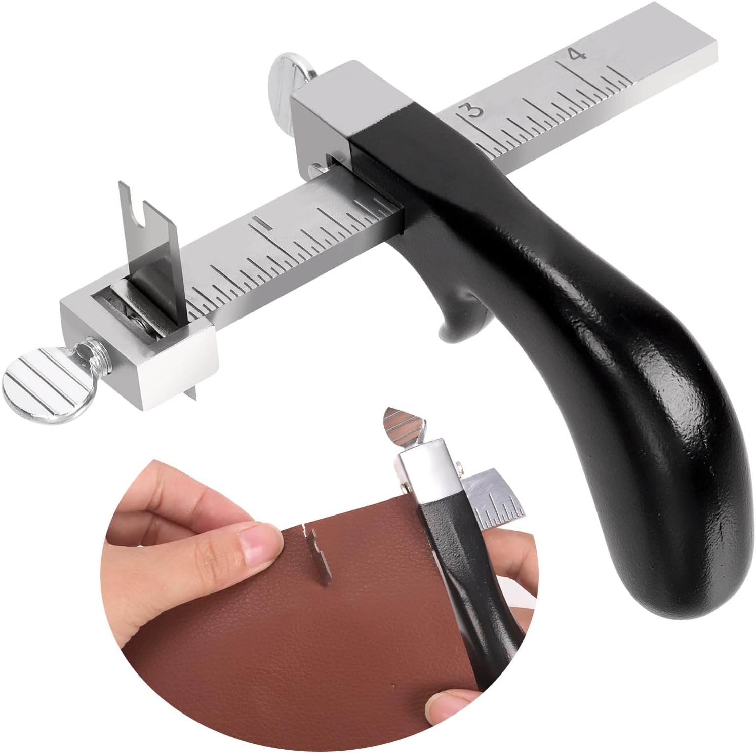 Glarks Belt Hand Cutting Tool with Aluminium Handle, Black Leather Strap Cutter, Strip Gauge Tool for Leather Craft image number 6