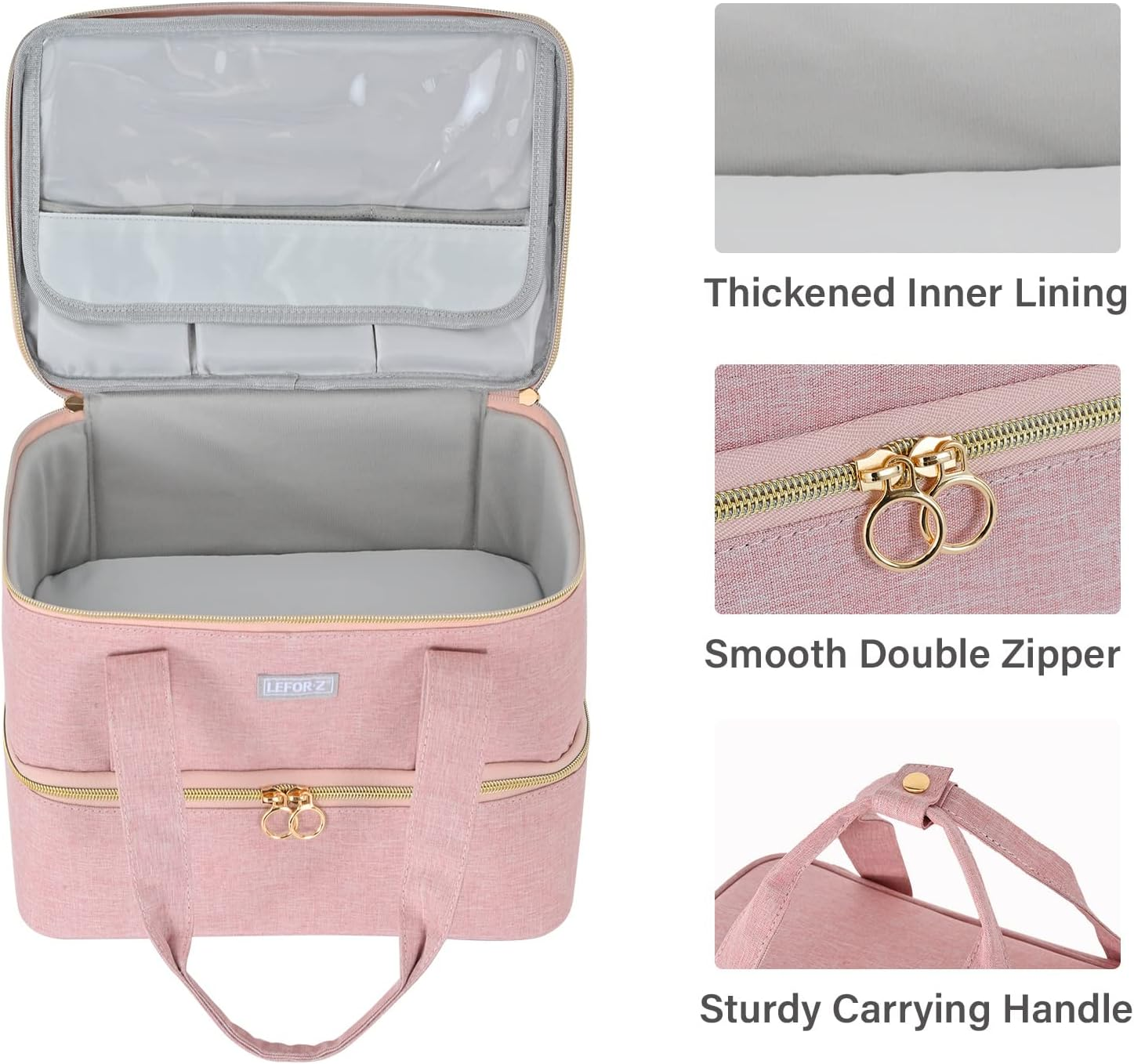 Nail Polish Organizer,Double-Layer Nail Organizers and Storage for Nail Tech,Nail Polish Carrying Case Bag Holds 40 Bottles (15Ml-0.5 Fl.Oz) and Nail Lamp,Portable Nail Polish Holder for Nail Supplies image number 6