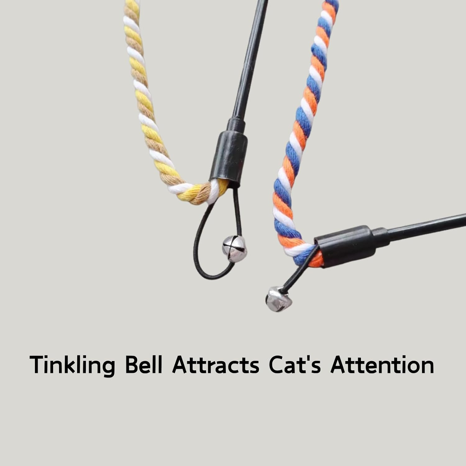 Colorful Cotton Rope Cat Teaser Toy Set - 3 Pack Interactive Wand Toys for Cats - Plush image number 6