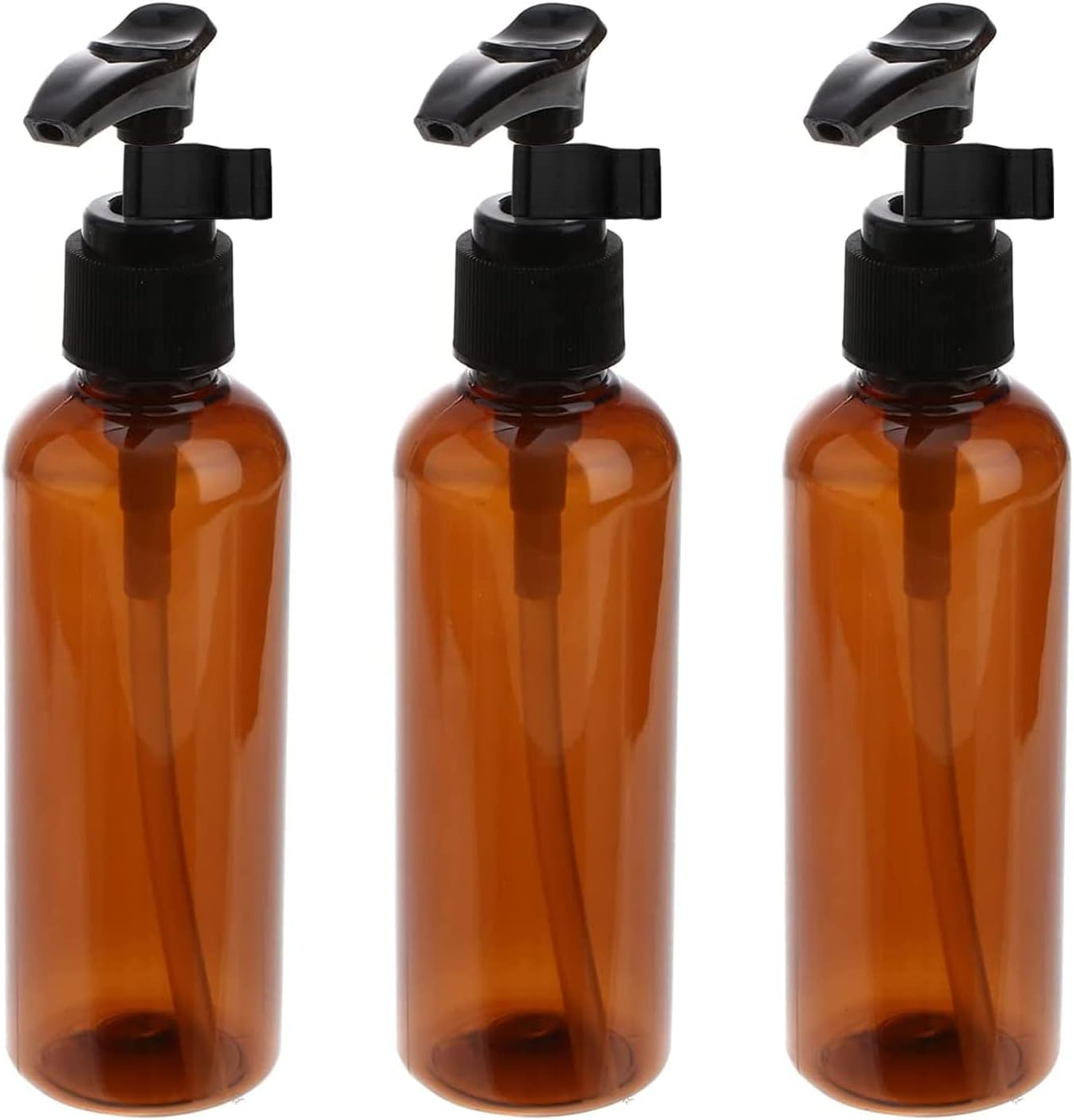 Mebamce 3Pcs 100Ml 3.5Oz Empty Refillable Brown Plastic Pump Dispenser Bottles Jars Container for Conditioner Body Wash Hair Gel Liquid Hand Soap DIY Lotion'S and Massage Oil'S image number 3
