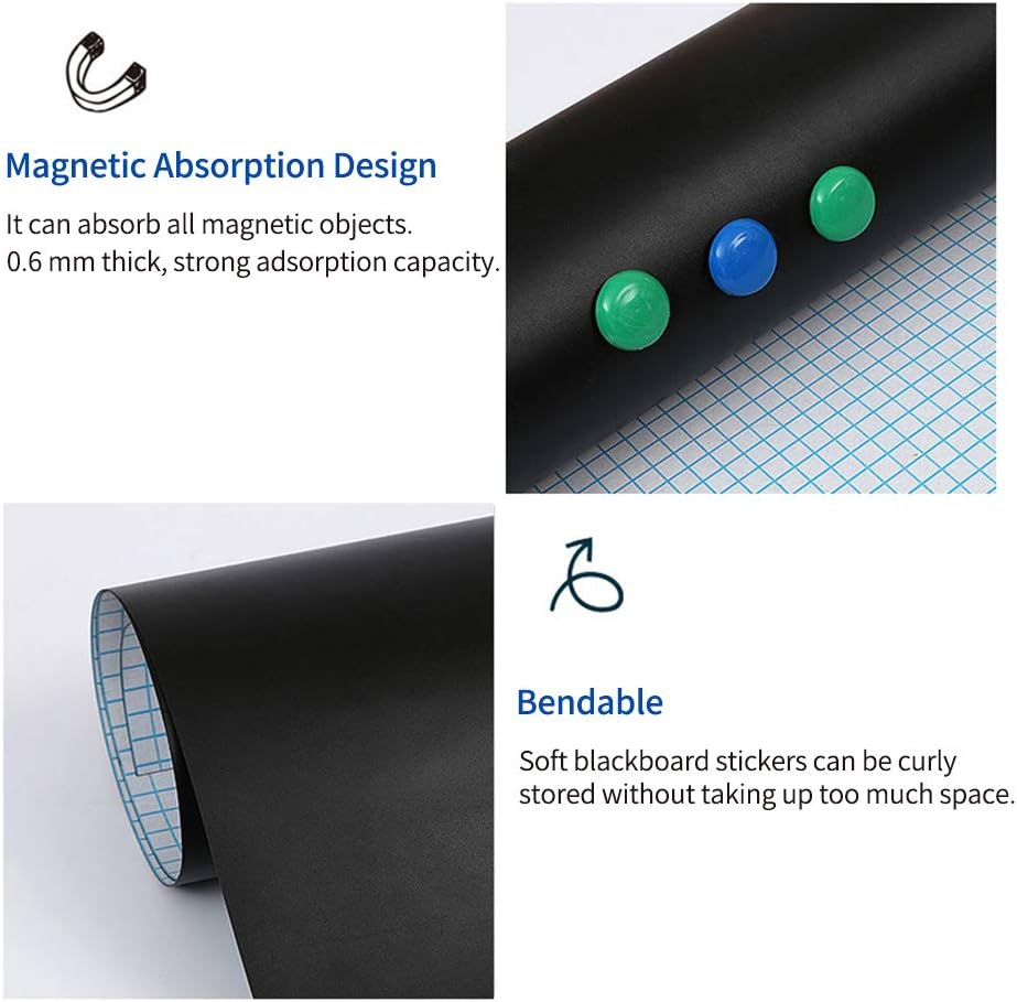 Portable Blackboard Sticker Magnetic Chalkboard Contact Removable Wall Decal Sticker 17.7X78.7 Inch for Home Office School Cafe Restaurant Menu image number 2