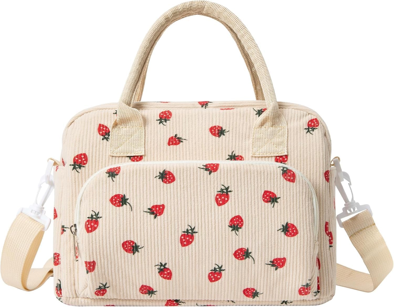 Insulated Lunch Bag for Women with Strawberry Print, Large Reusable Lunch Box Tote with Adjustable Shoulder Strap, Leakproof & Thermal, Work or Picnic Bag image number 3