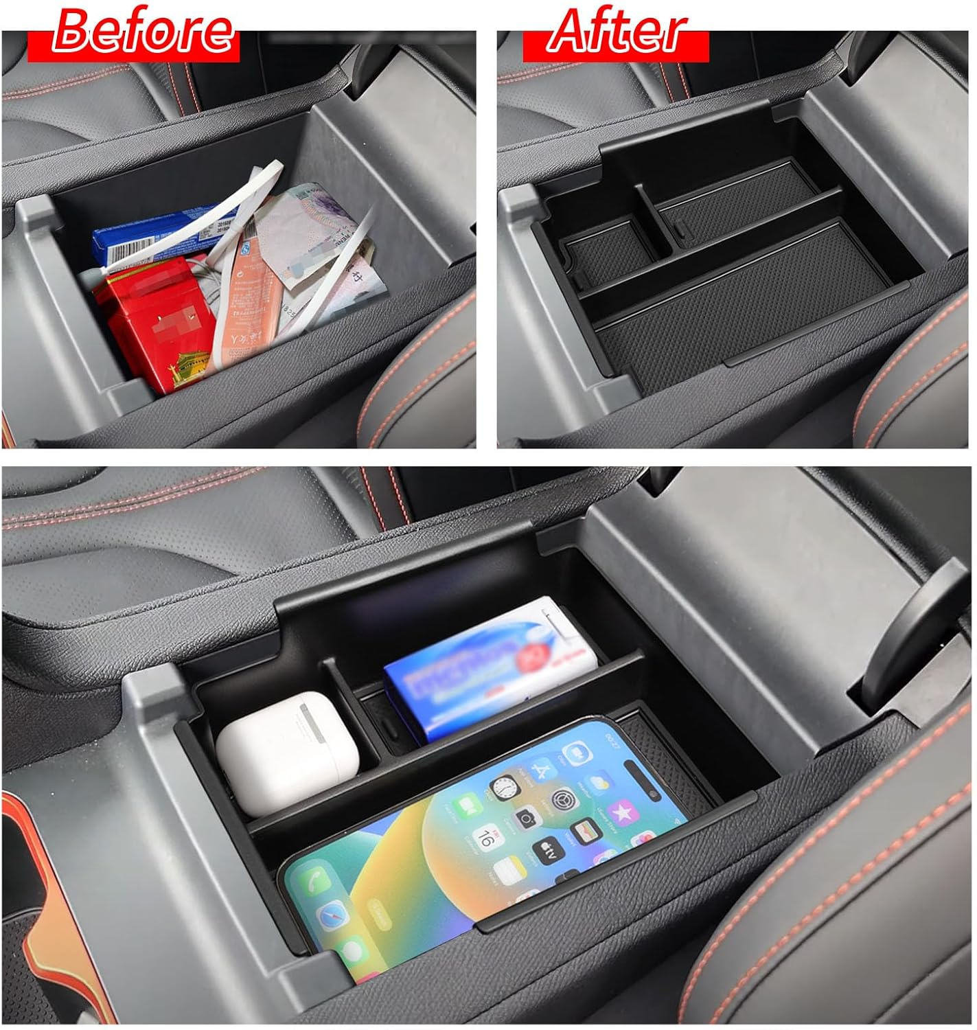 Smabee Center Console Organizer for BYD Shark 2025 2024 Armrest Storage Box ABS Storage Tray Insert Interior Accessories Black
